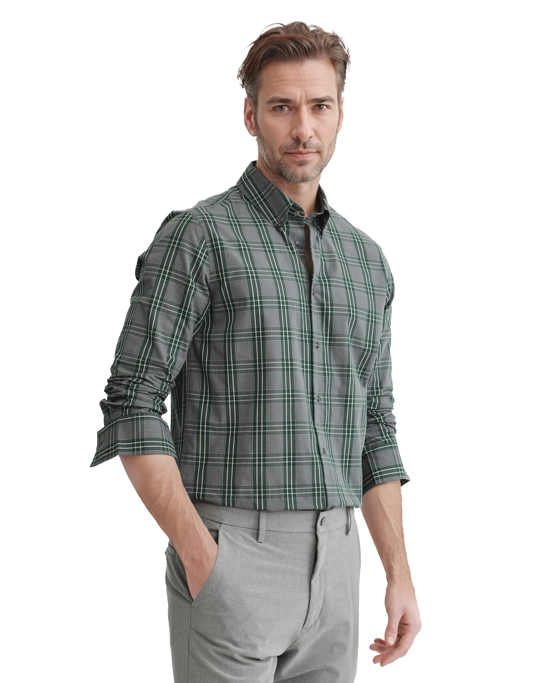 Rare Rabbit Men's Finster Green Cotton Checked Print Regular Fit Full Sleeve Button-Down Collar Shirt - Image 6