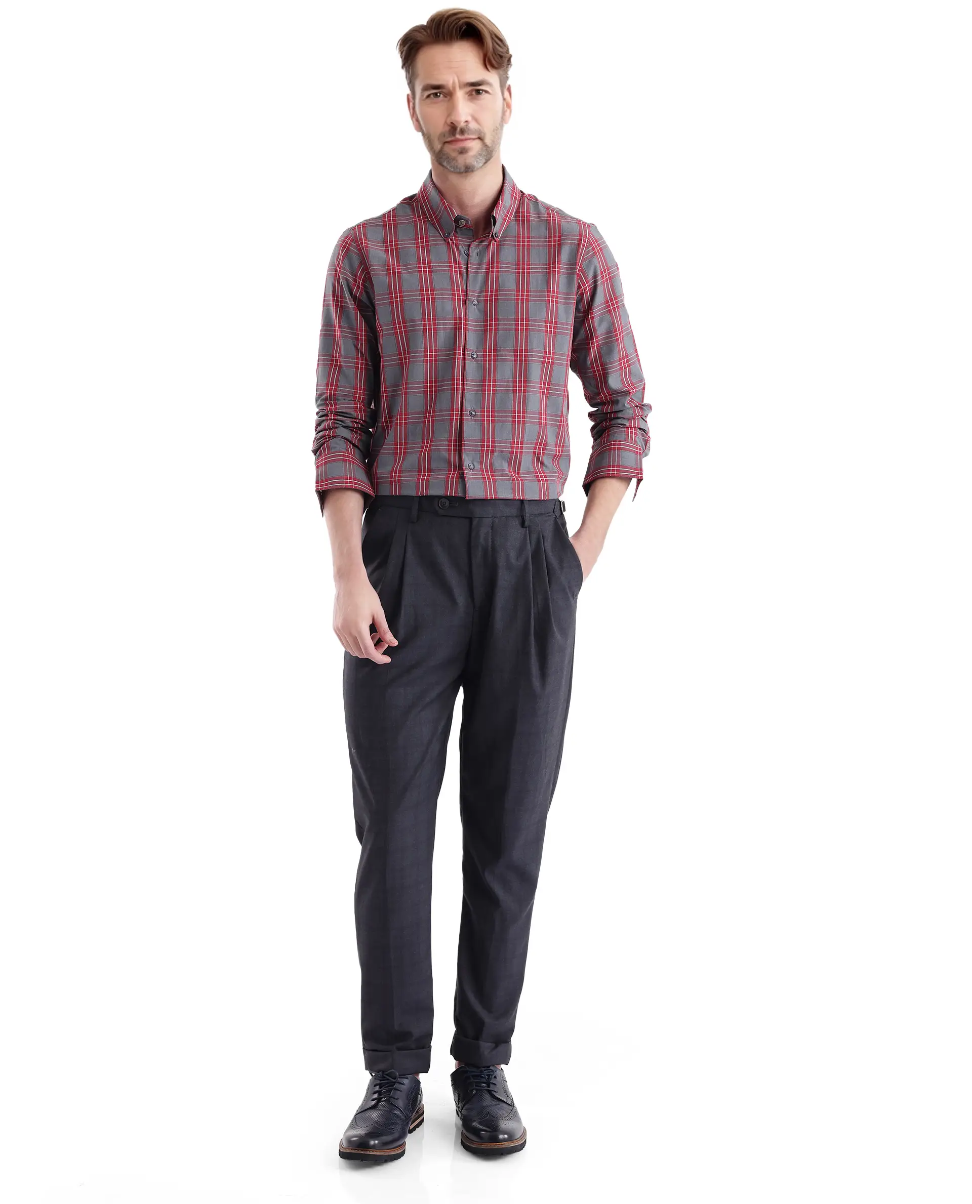 Rare Rabbit Men's Finster Red Cotton Checked Print Regular Fit Full Sleeve Collared Shirt - Image 2