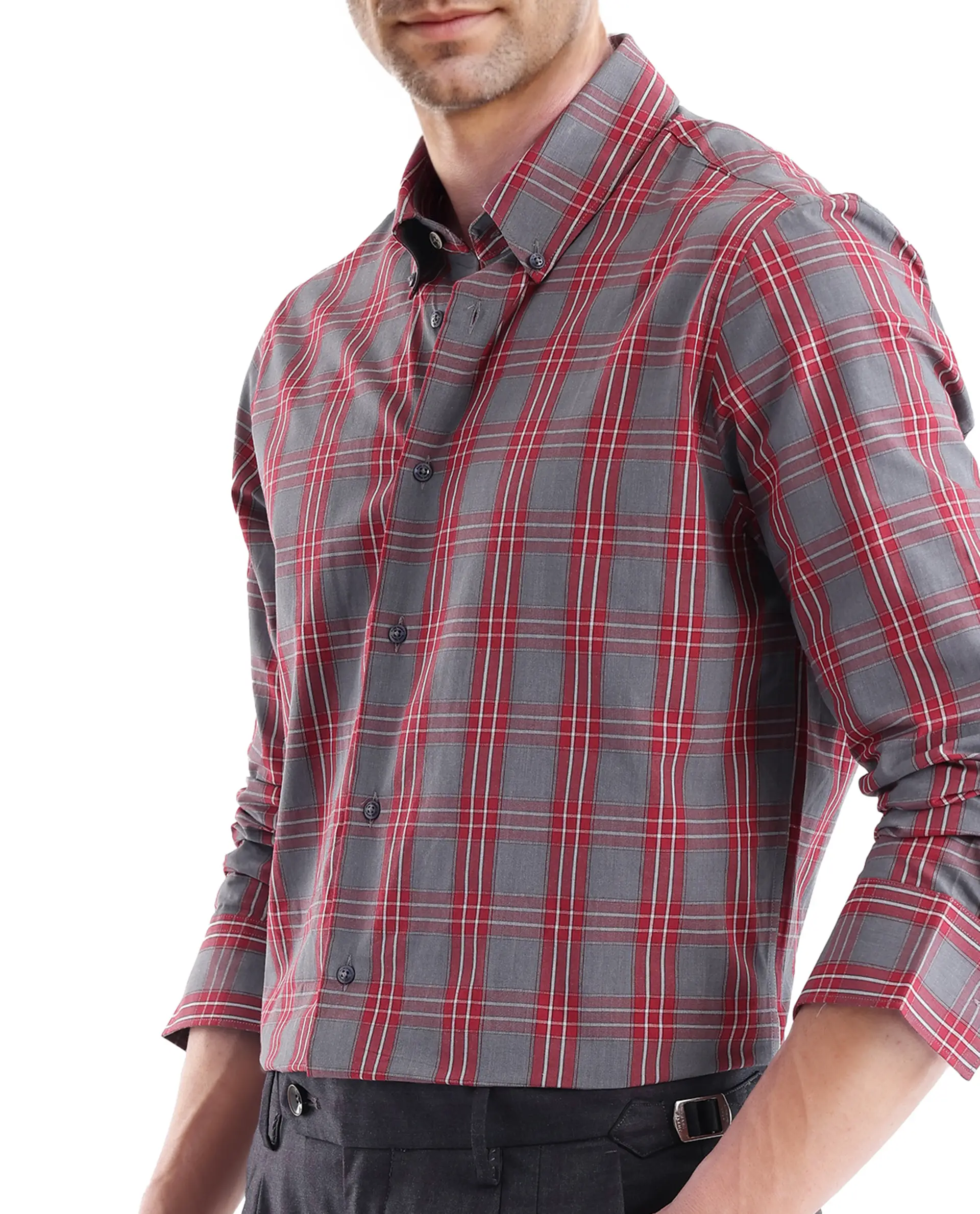 Rare Rabbit Men's Finster Red Cotton Checked Print Regular Fit Full Sleeve Collared Shirt - Image 3