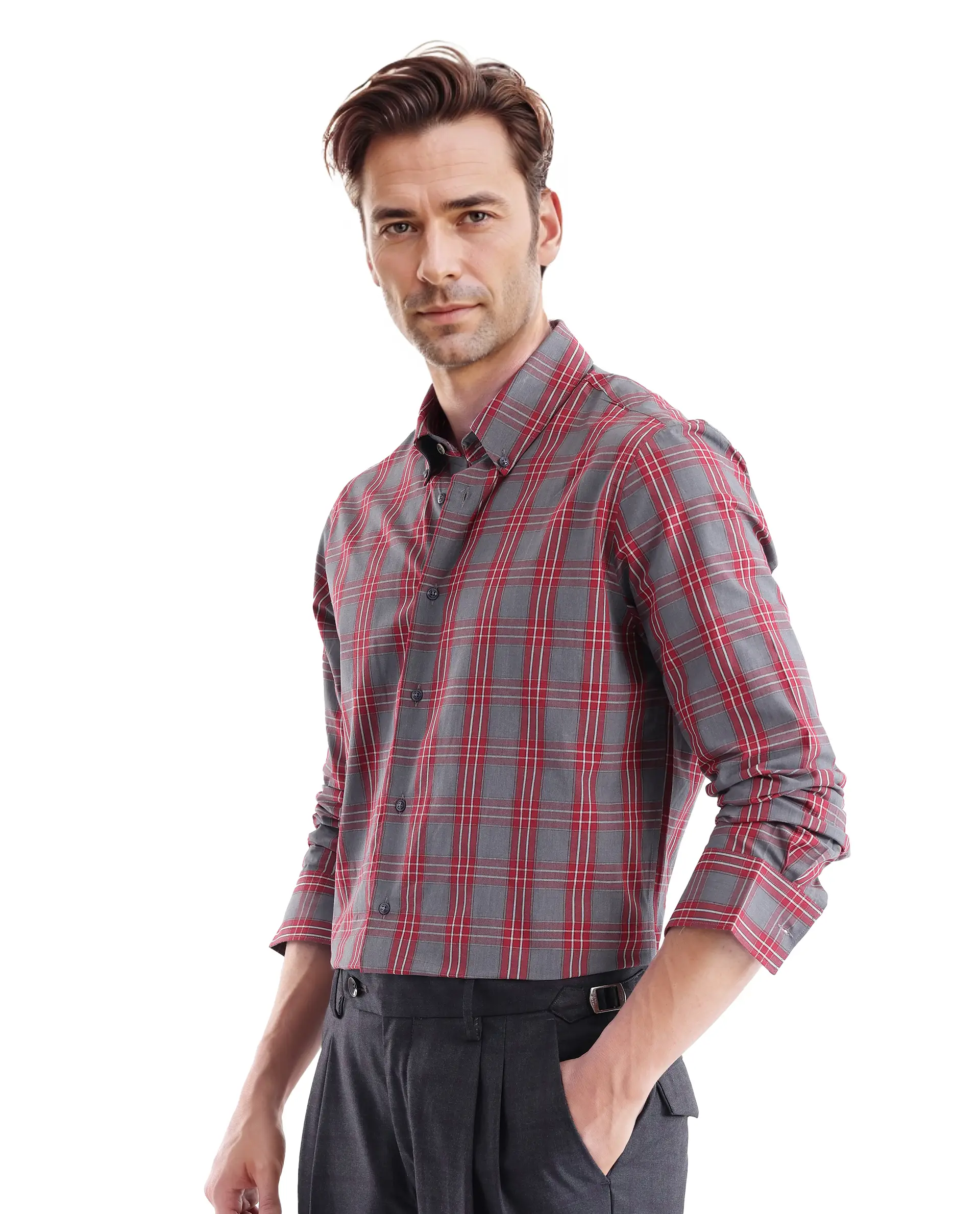 Rare Rabbit Men's Finster Red Cotton Checked Print Regular Fit Full Sleeve Collared Shirt - Image 5