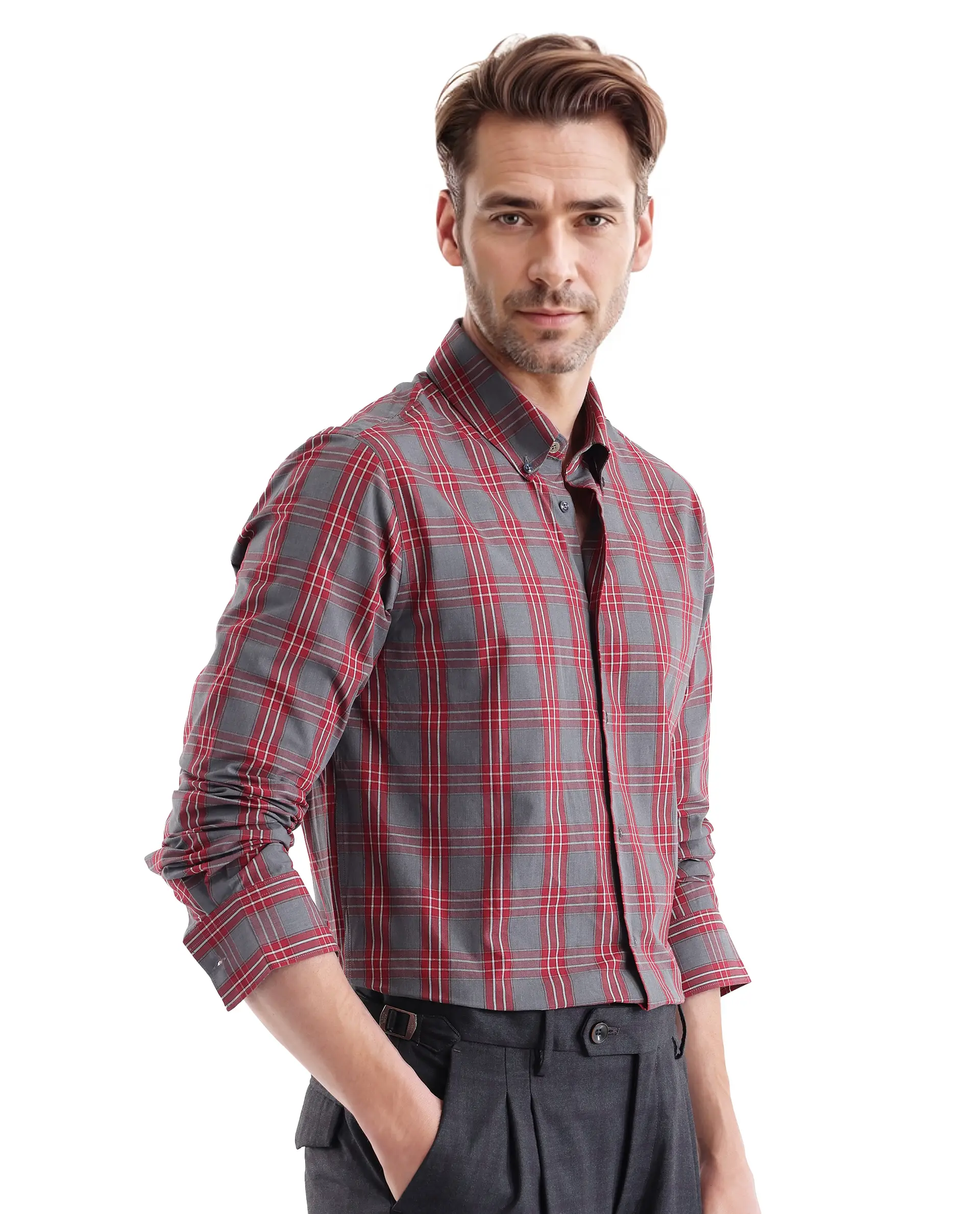 Rare Rabbit Men's Finster Red Cotton Checked Print Regular Fit Full Sleeve Collared Shirt - Image 6