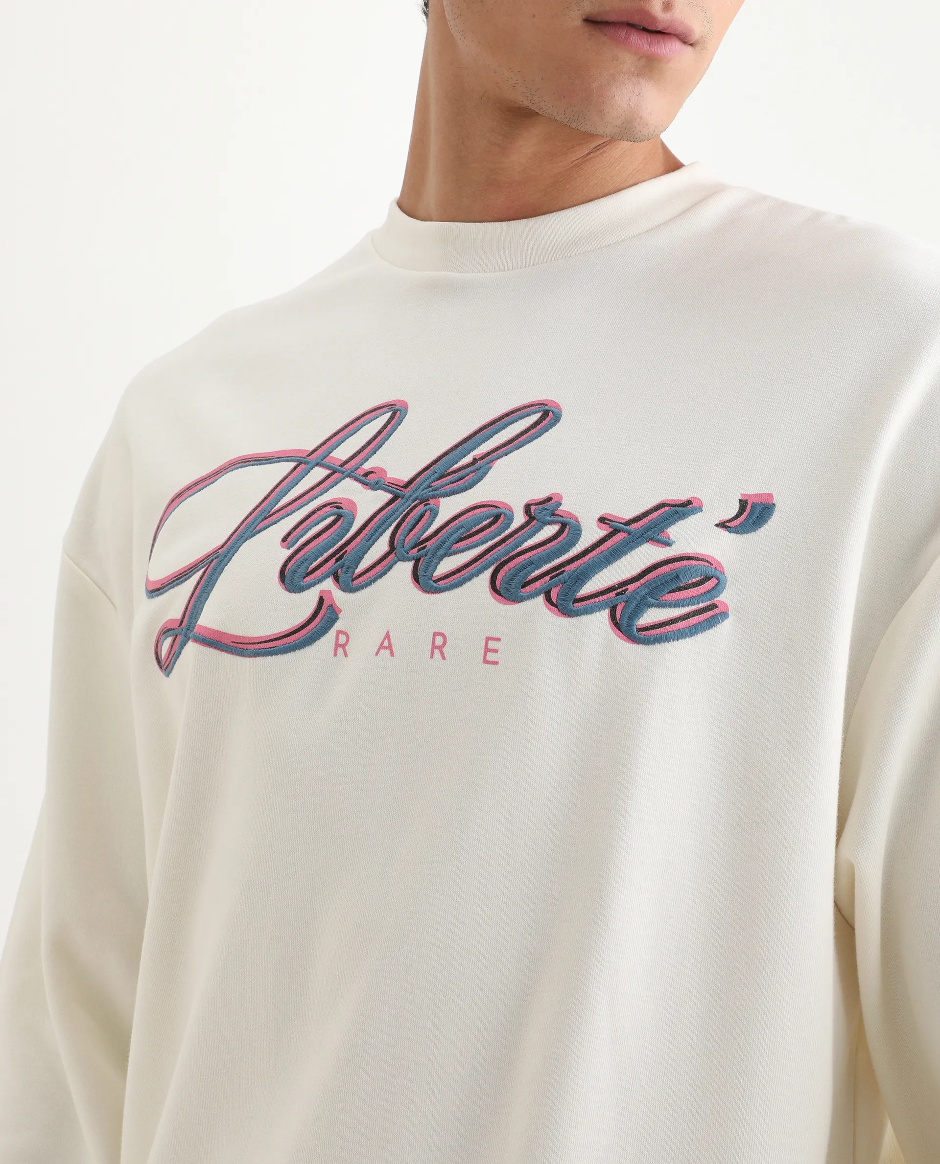 Rare Rabbit Men's Fint Off White Cotton Blend Graphic Print Boxy Fit Full Sleeve Crew Neck Sweatshirt - Image 3