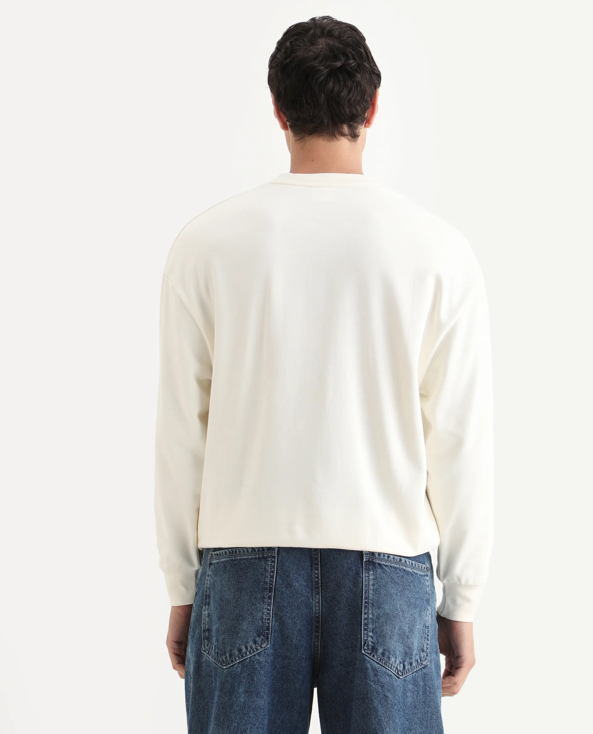 Rare Rabbit Men's Fint Off White Cotton Blend Graphic Print Boxy Fit Full Sleeve Crew Neck Sweatshirt - Image 7