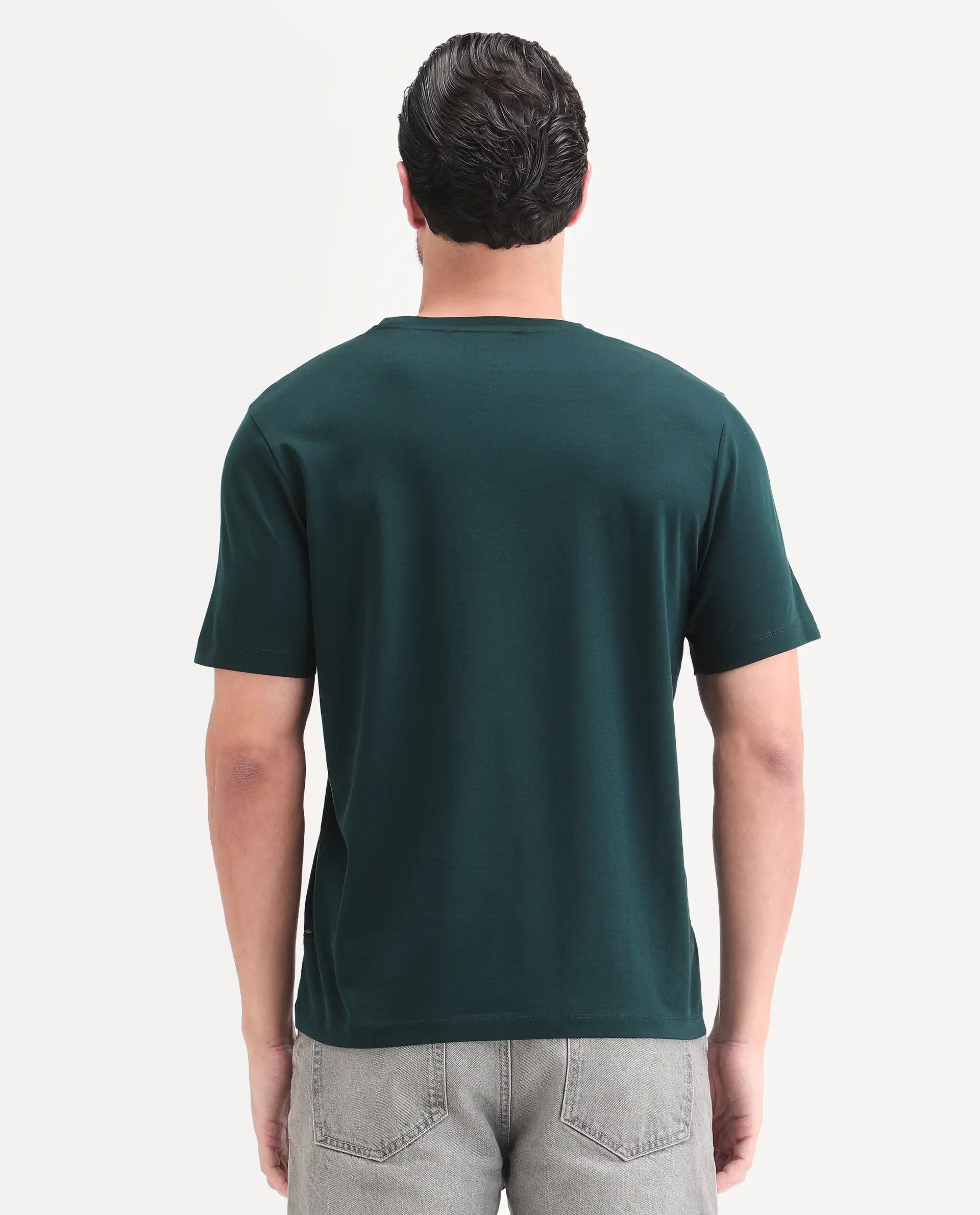 Rare Rabbit Men's Fiol Dark Green Cotton Fabric Half Sleeve Crew Neck Regular Fit Graphic Print T-Shirt - Image 7