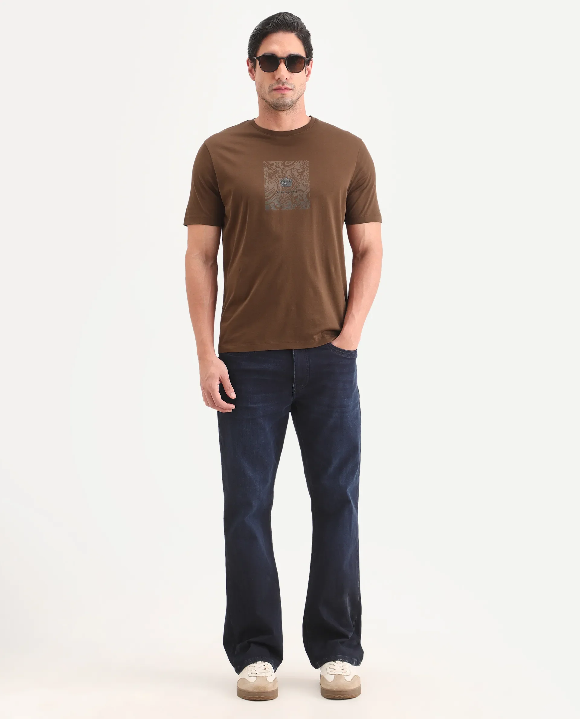 Rare Rabbit Men's Fiol Dusky Orange Cotton Fabric Half Sleeve Crew Neck Regular Fit Graphic Print T-Shirt - Image 2