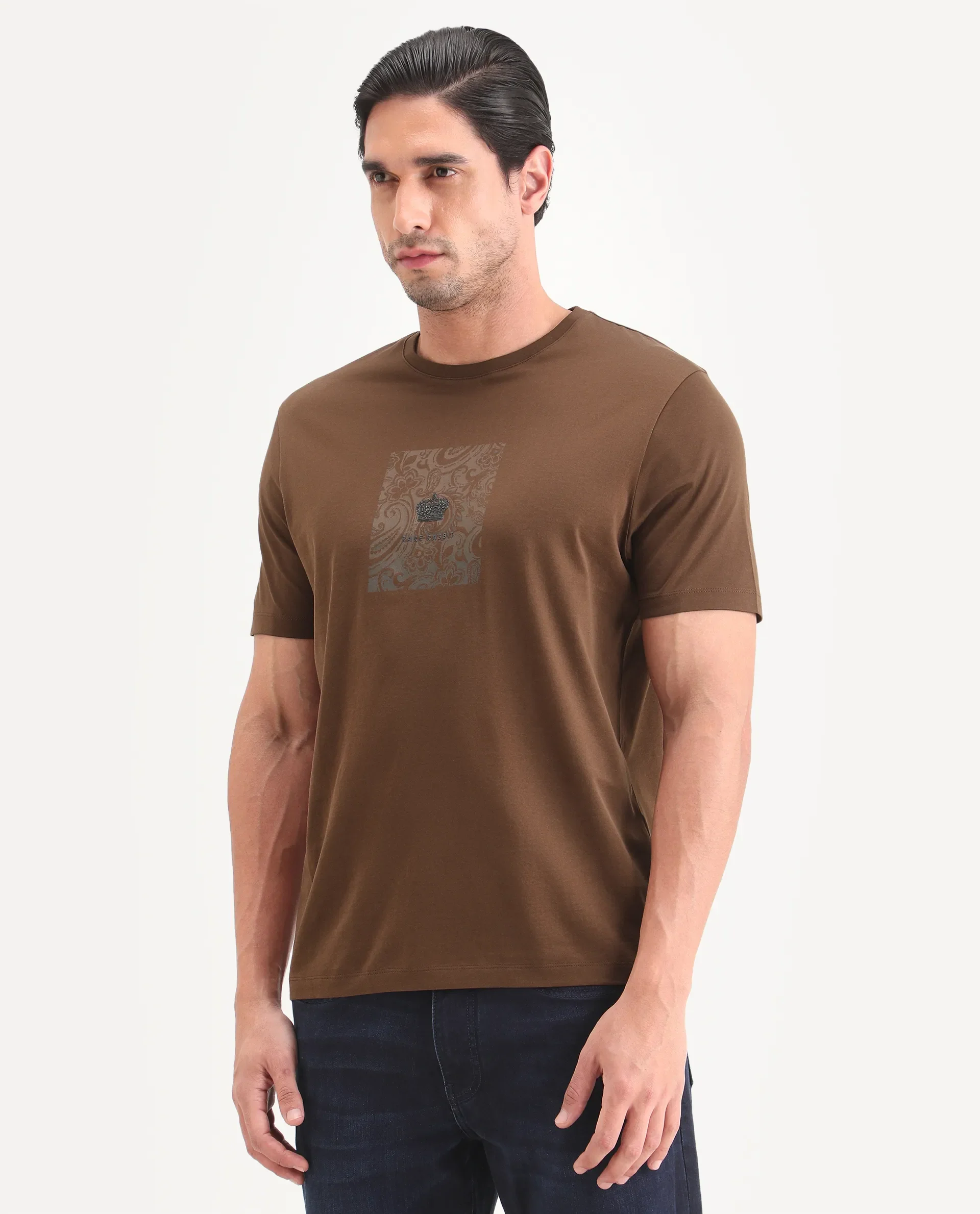 Rare Rabbit Men's Fiol Dusky Orange Cotton Fabric Half Sleeve Crew Neck Regular Fit Graphic Print T-Shirt - Image 5