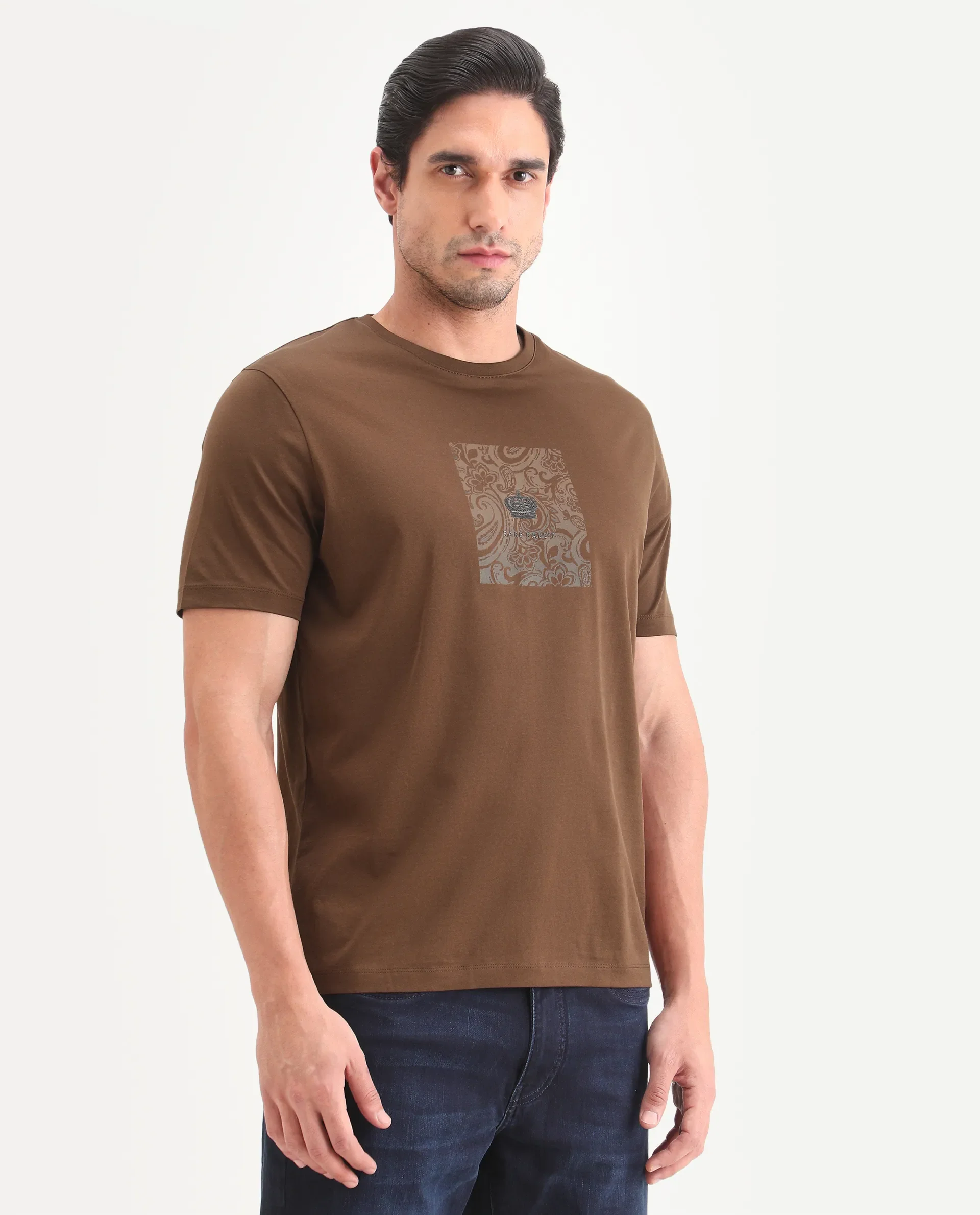 Rare Rabbit Men's Fiol Dusky Orange Cotton Fabric Half Sleeve Crew Neck Regular Fit Graphic Print T-Shirt - Image 6