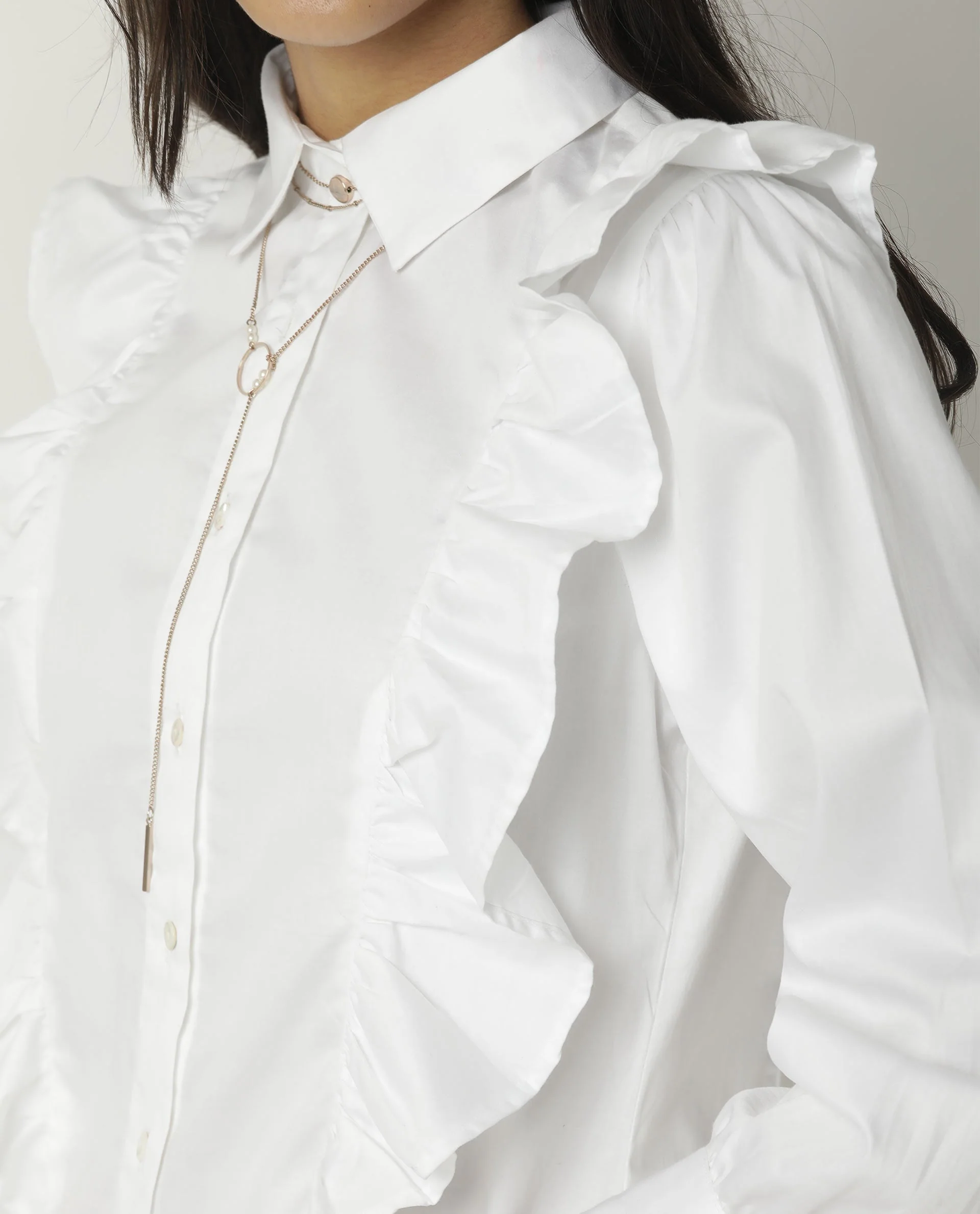 Rareism Womens Fiona White Top Cotton Lycra Fabric Regular Fit Cuffed Sleeve Collared Neck - Image 5