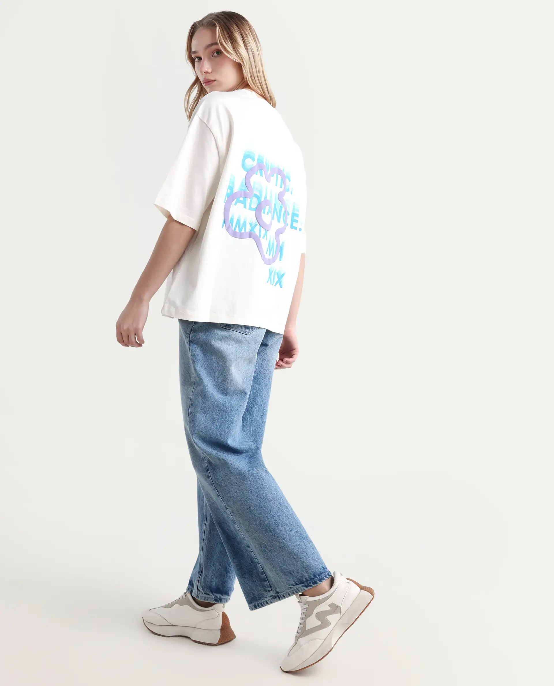 Rareism Women's Fiona Off White Cotton Blend Crew Neck Graphic Print Relaxed Fit T-Shirt - Image 2