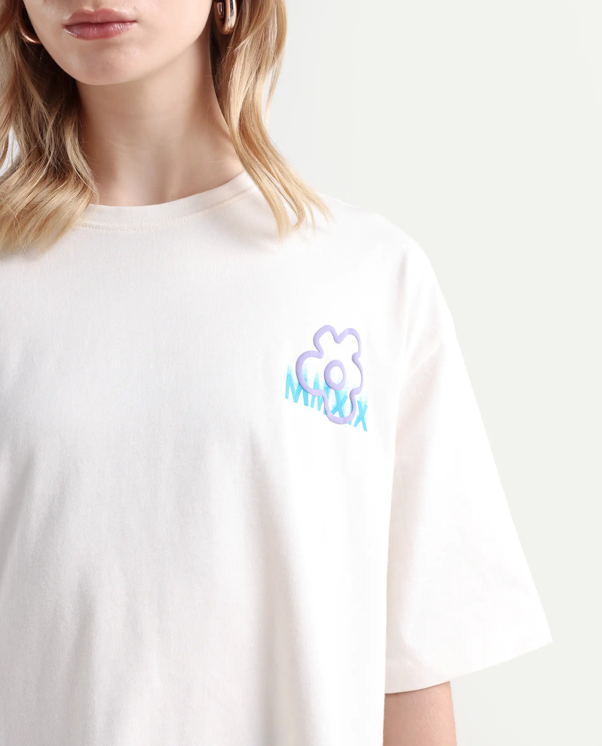 Rareism Women's Fiona Off White Cotton Blend Crew Neck Graphic Print Relaxed Fit T-Shirt - Image 3