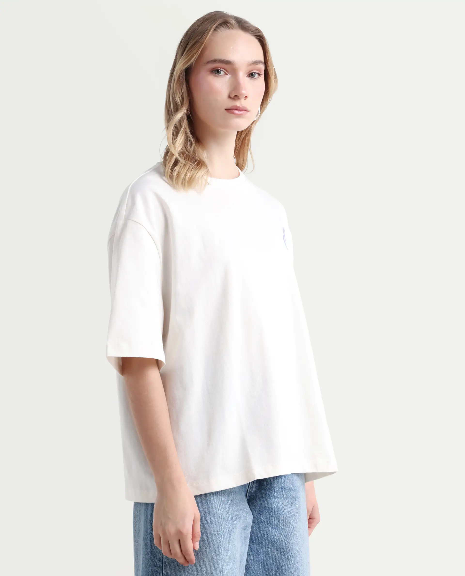 Rareism Women's Fiona Off White Cotton Blend Crew Neck Graphic Print Relaxed Fit T-Shirt - Image 6