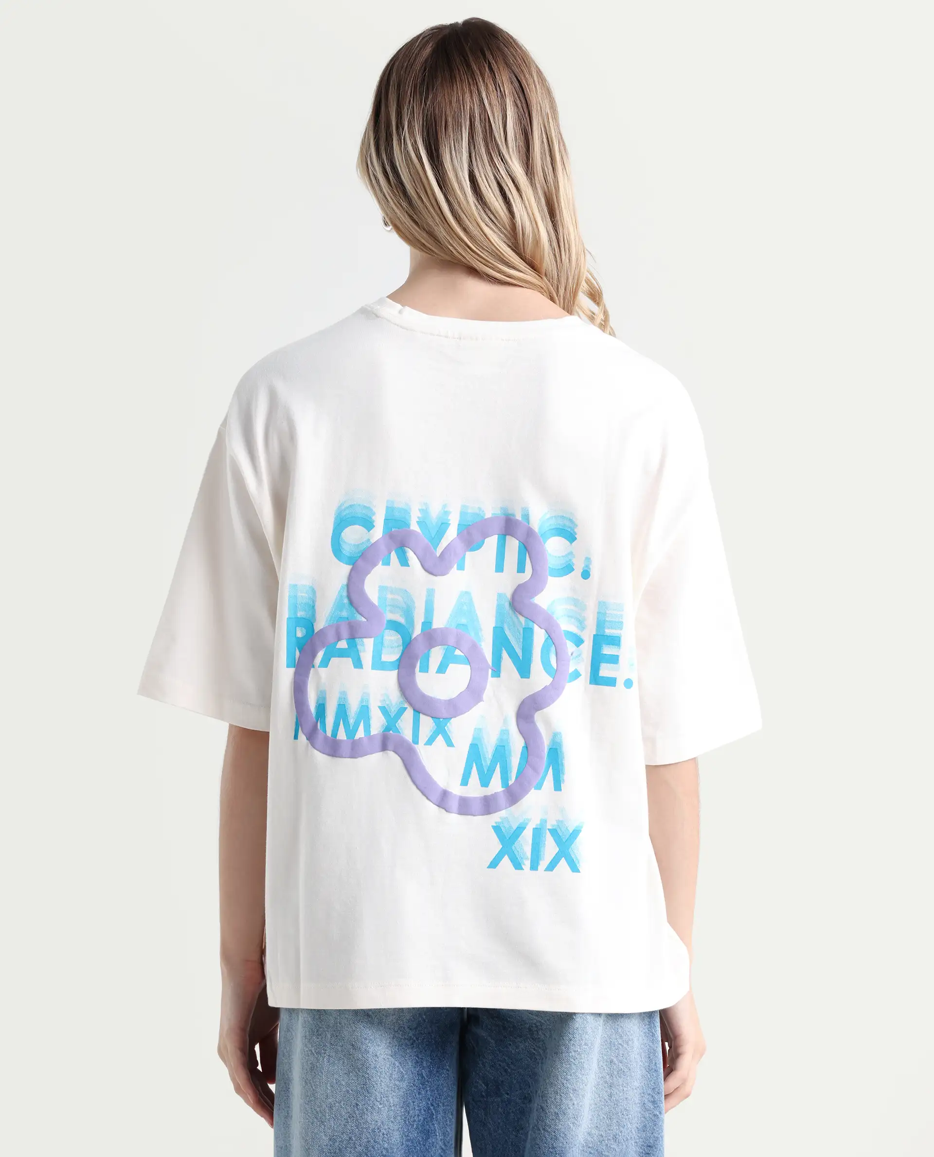 Rareism Women's Fiona Off White Cotton Blend Crew Neck Graphic Print Relaxed Fit T-Shirt - Image 7
