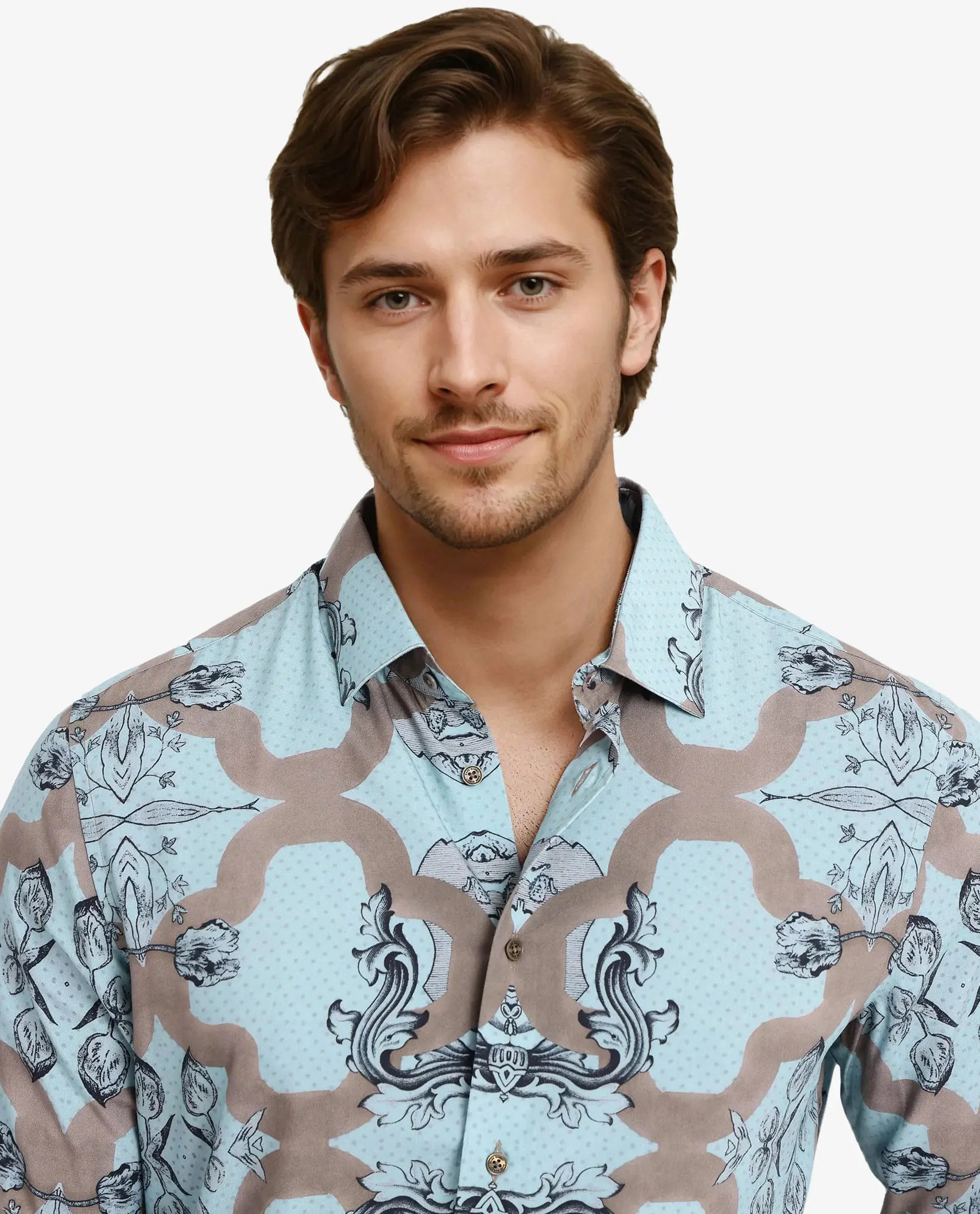 Rare Rabbit Men's Firce Dusky Turq Cotton Abstract Print Regular Fit Full Sleeve Collared Shirt - Image 2
