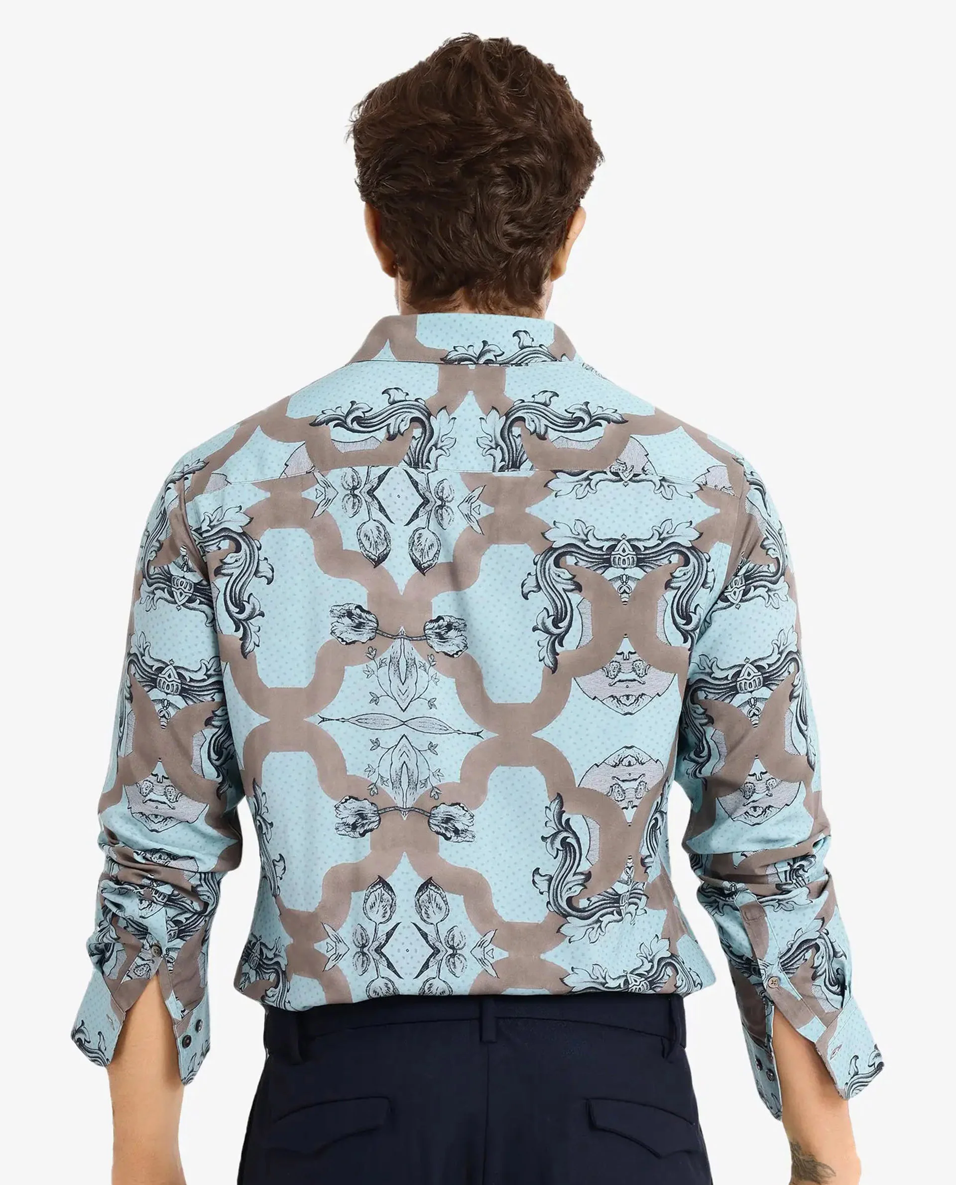 Rare Rabbit Men's Firce Dusky Turq Cotton Abstract Print Regular Fit Full Sleeve Collared Shirt - Image 4