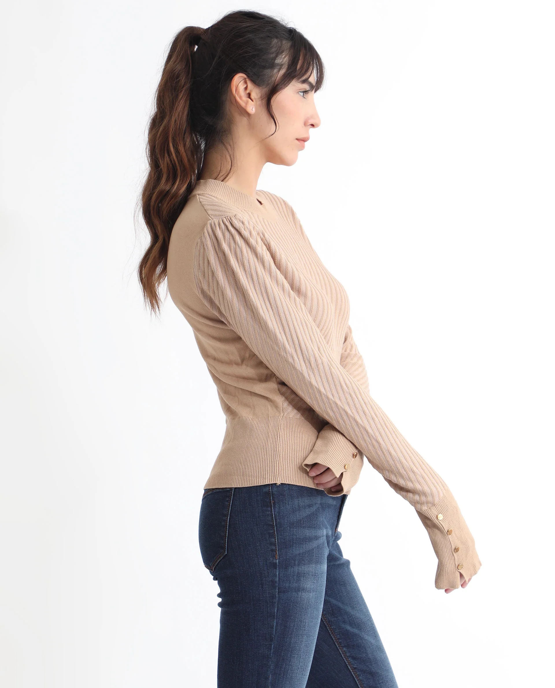 Rareism Women's Fischer Beige Viscose High Neck Plain Regular Fit Sweater - Image 10