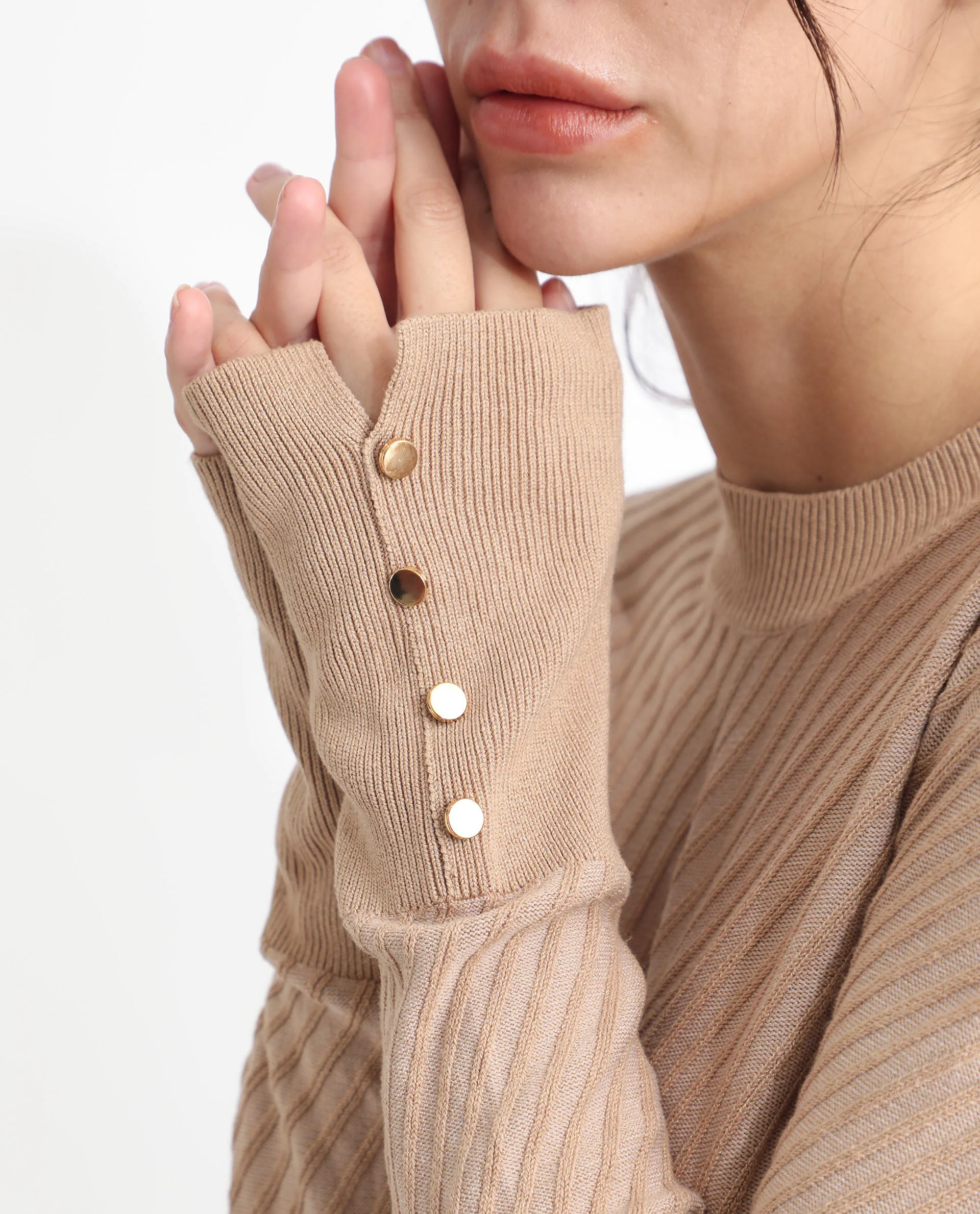 Rareism Women's Fischer Beige Viscose High Neck Plain Regular Fit Sweater - Image 8