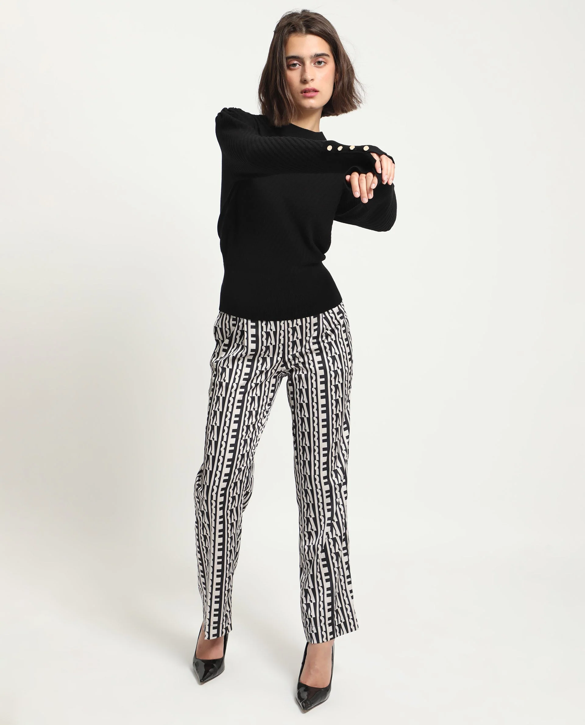 Rareism Women's Fischer Black Viscose High Neck Plain Regular Fit Sweater - Image 4