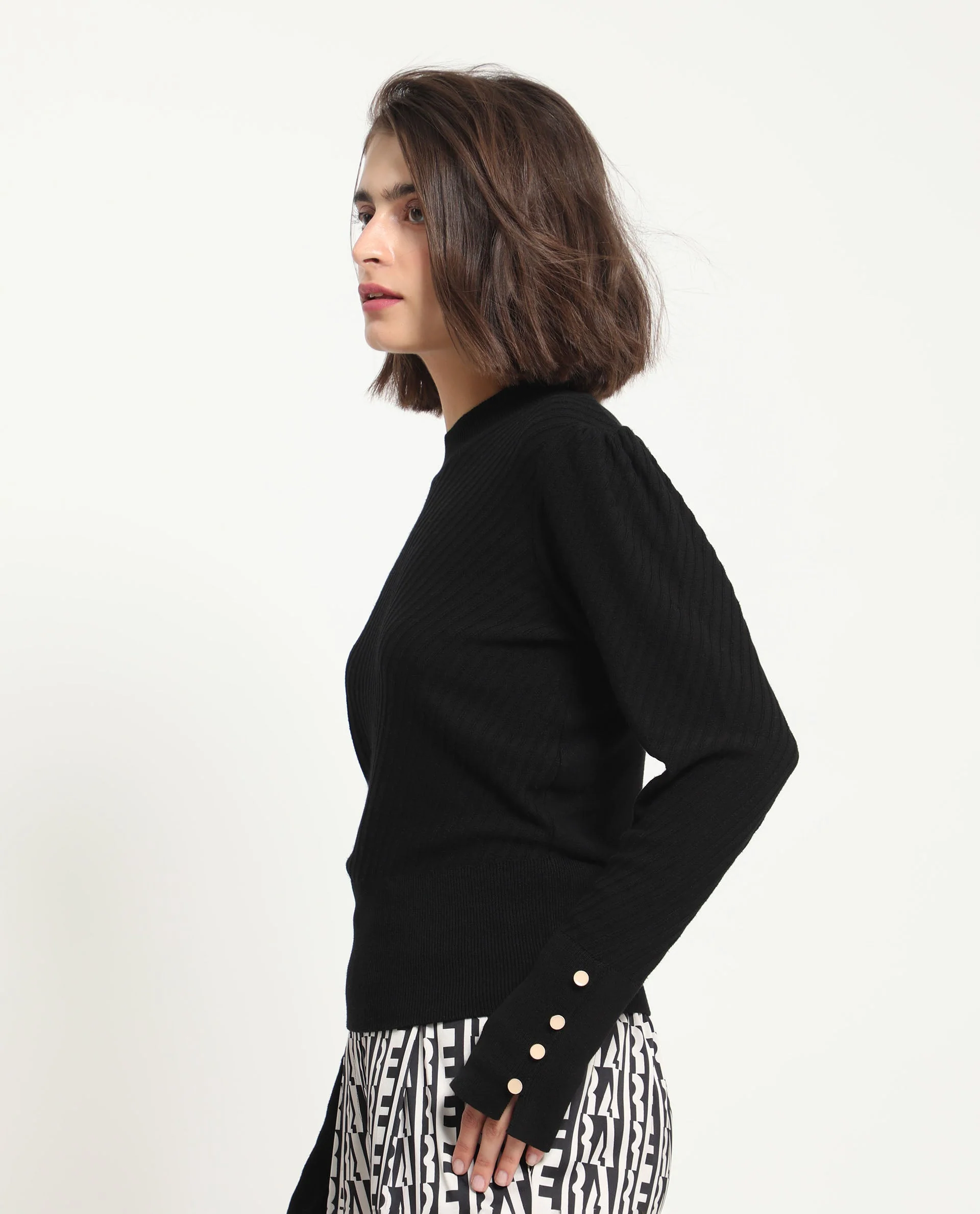Rareism Women's Fischer Black Viscose High Neck Plain Regular Fit Sweater - Image 5