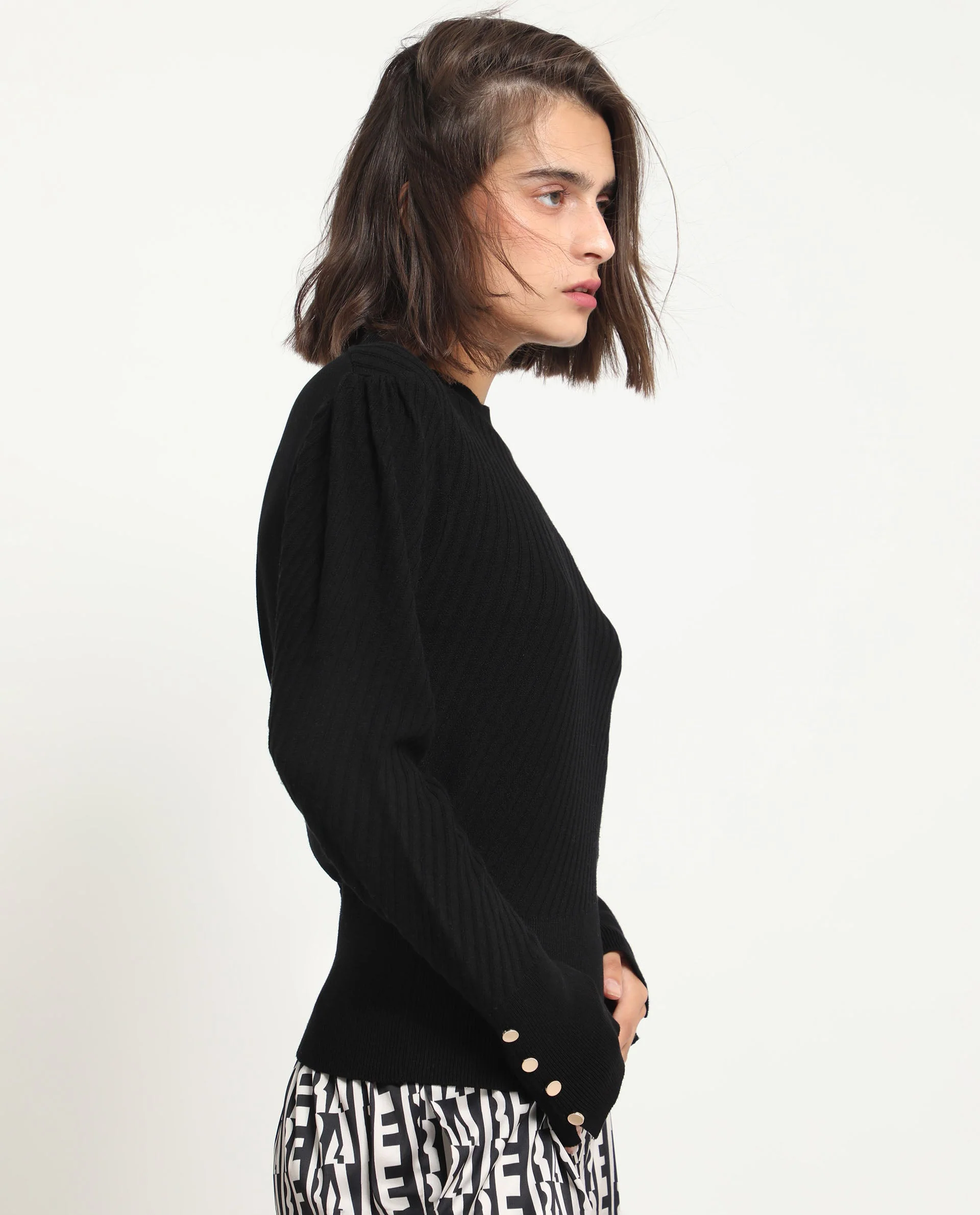 Rareism Women's Fischer Black Viscose High Neck Plain Regular Fit Sweater - Image 6