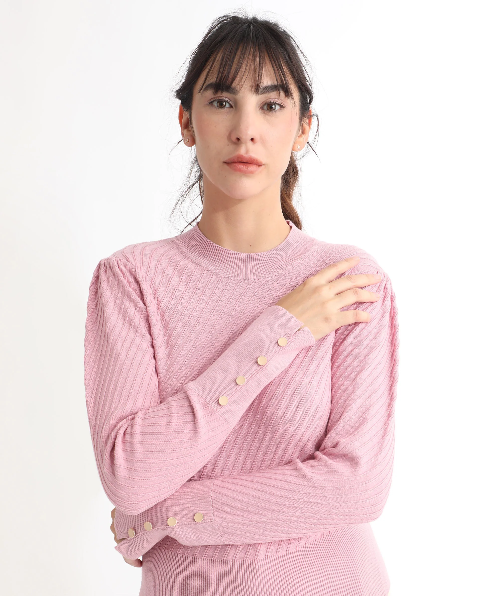 Rareism Women's Fischer Pink Viscose High Neck Plain Regular Fit Sweater