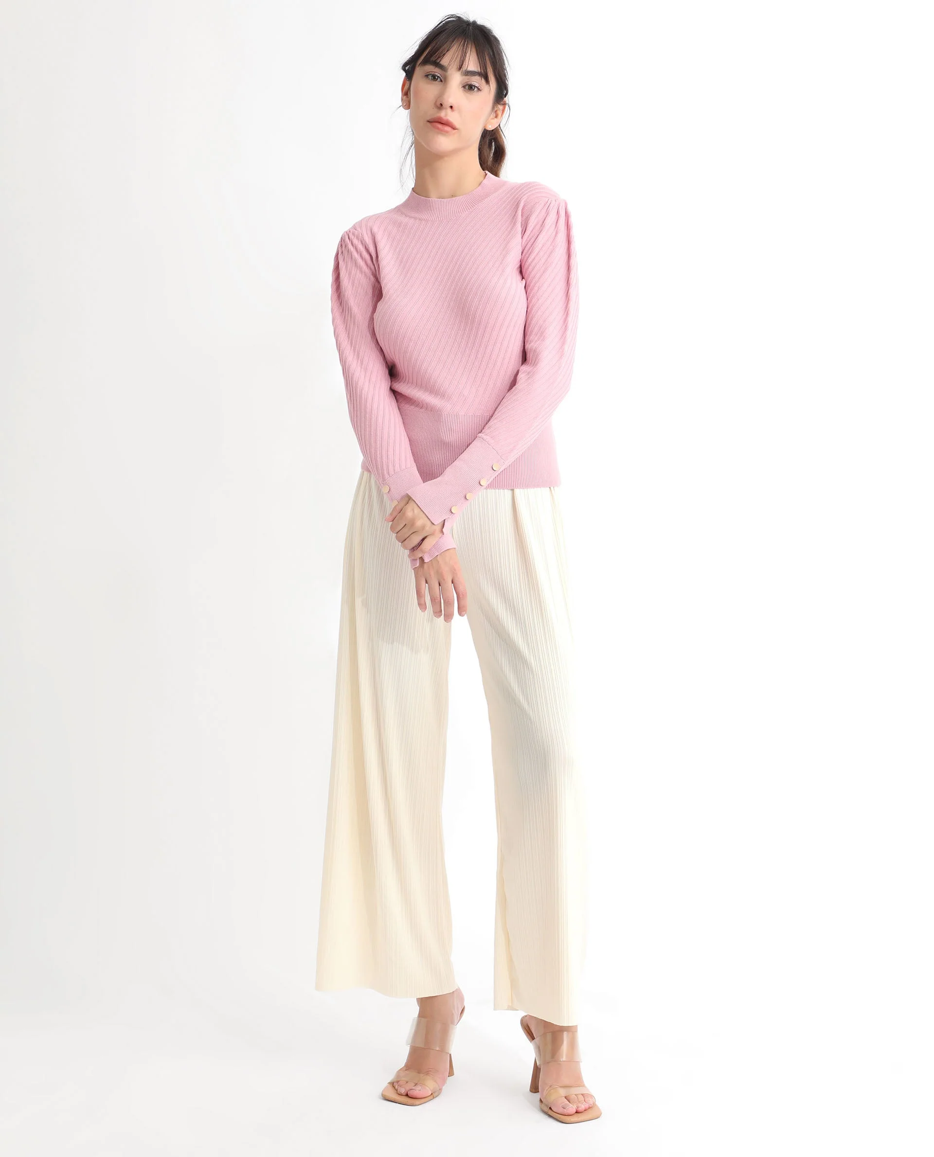 Rareism Women's Fischer Pink Viscose High Neck Plain Regular Fit Sweater - Image 10