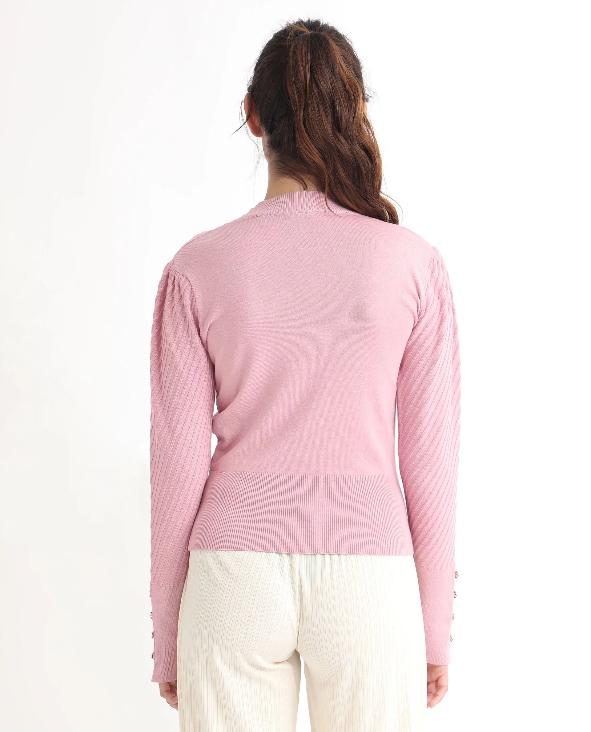 Rareism Women's Fischer Pink Viscose High Neck Plain Regular Fit Sweater - Image 11