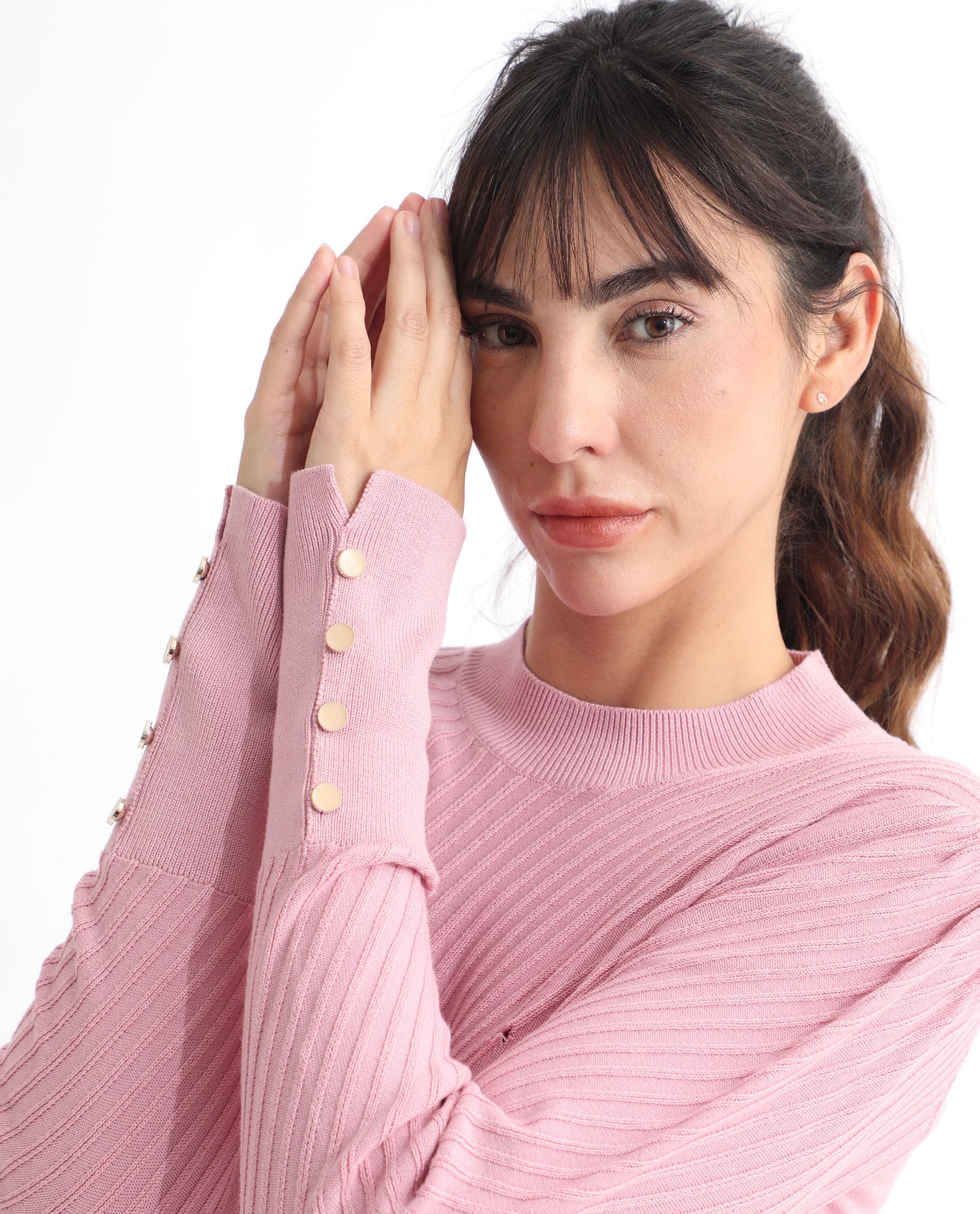 Rareism Women's Fischer Pink Viscose High Neck Plain Regular Fit Sweater - Image 13
