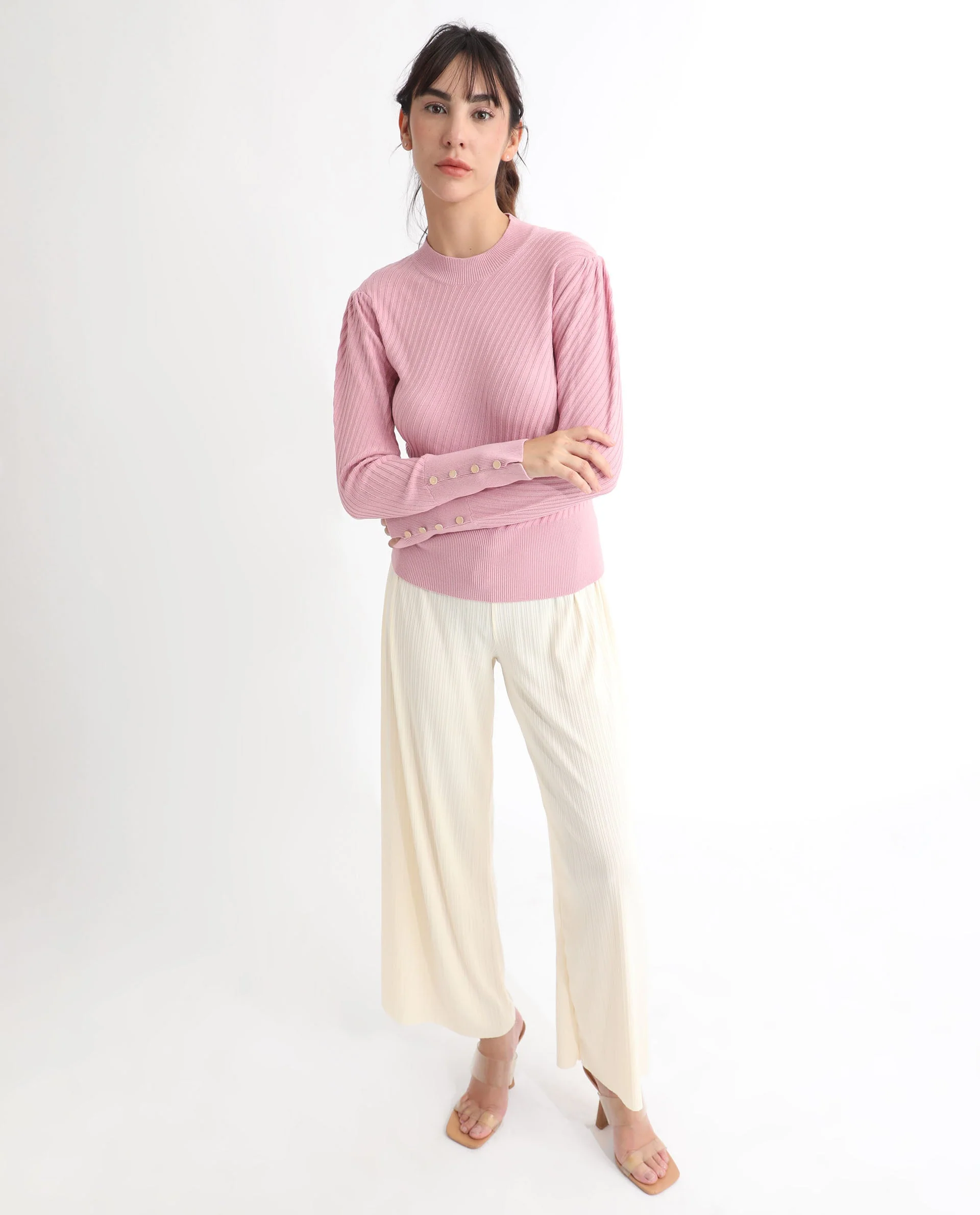 Rareism Women's Fischer Pink Viscose High Neck Plain Regular Fit Sweater - Image 3