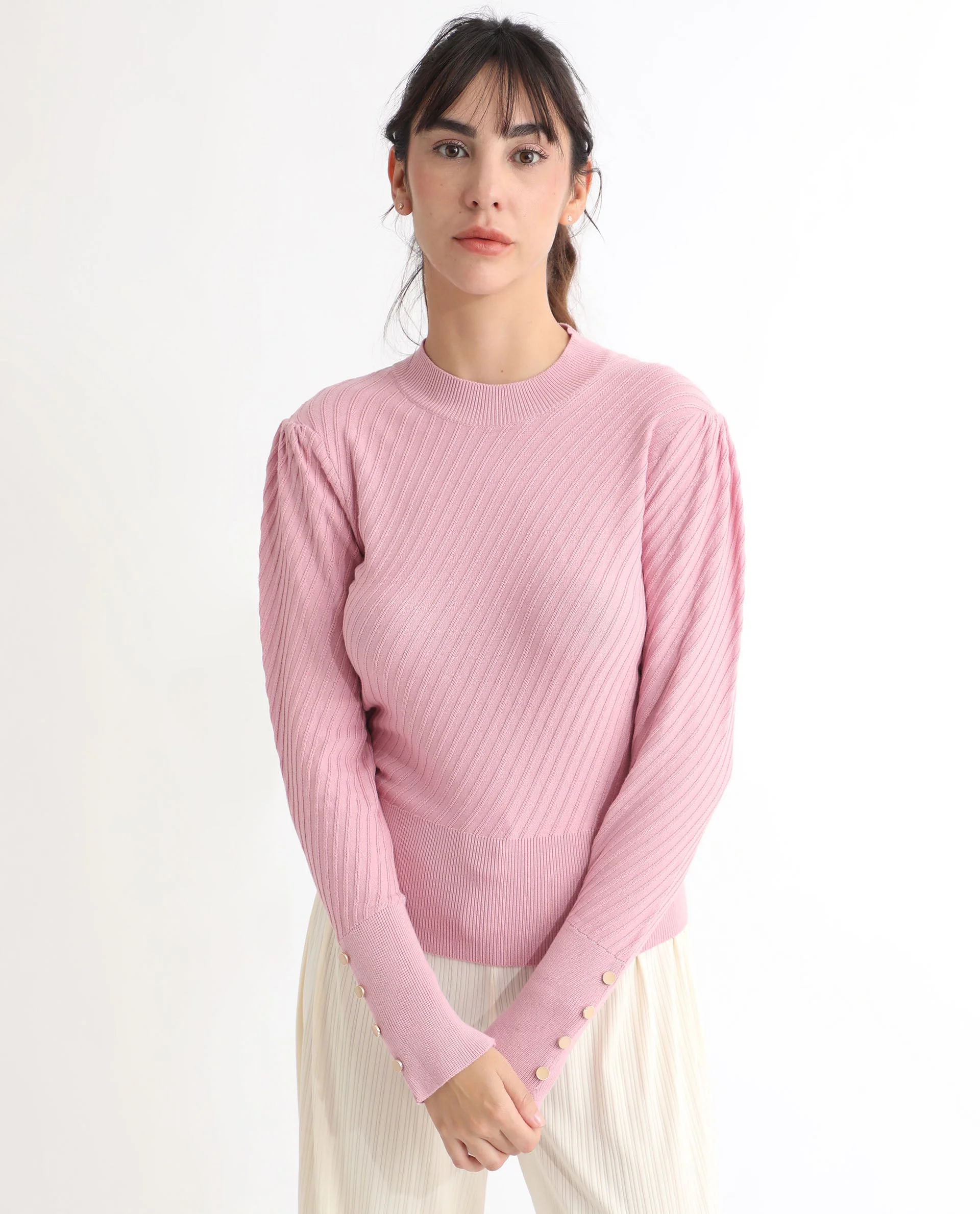 Rareism Women's Fischer Pink Viscose High Neck Plain Regular Fit Sweater - Image 4