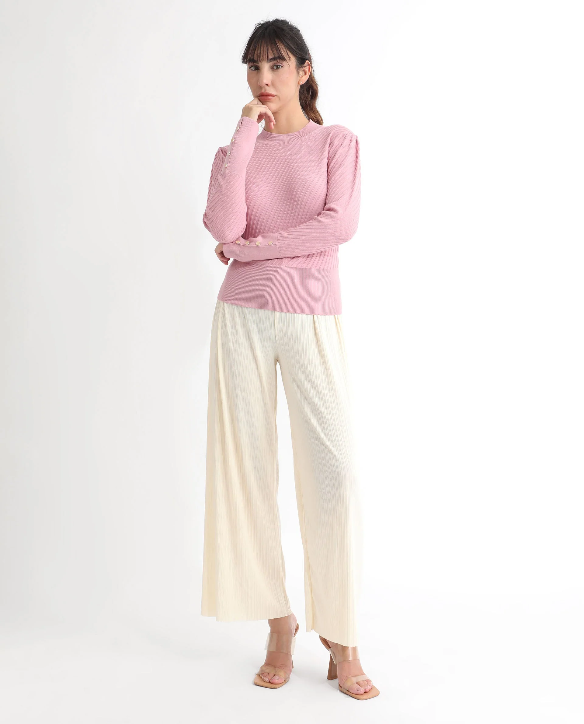 Rareism Women's Fischer Pink Viscose High Neck Plain Regular Fit Sweater - Image 6