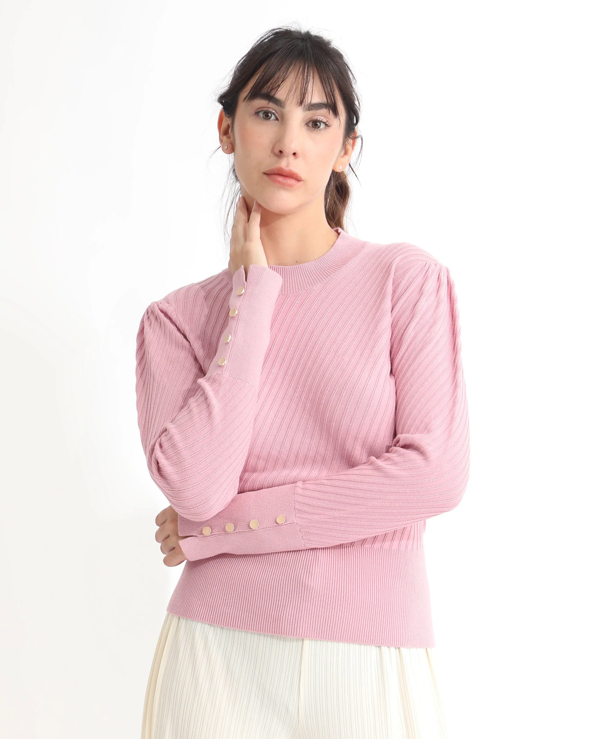 Rareism Women's Fischer Pink Viscose High Neck Plain Regular Fit Sweater - Image 7