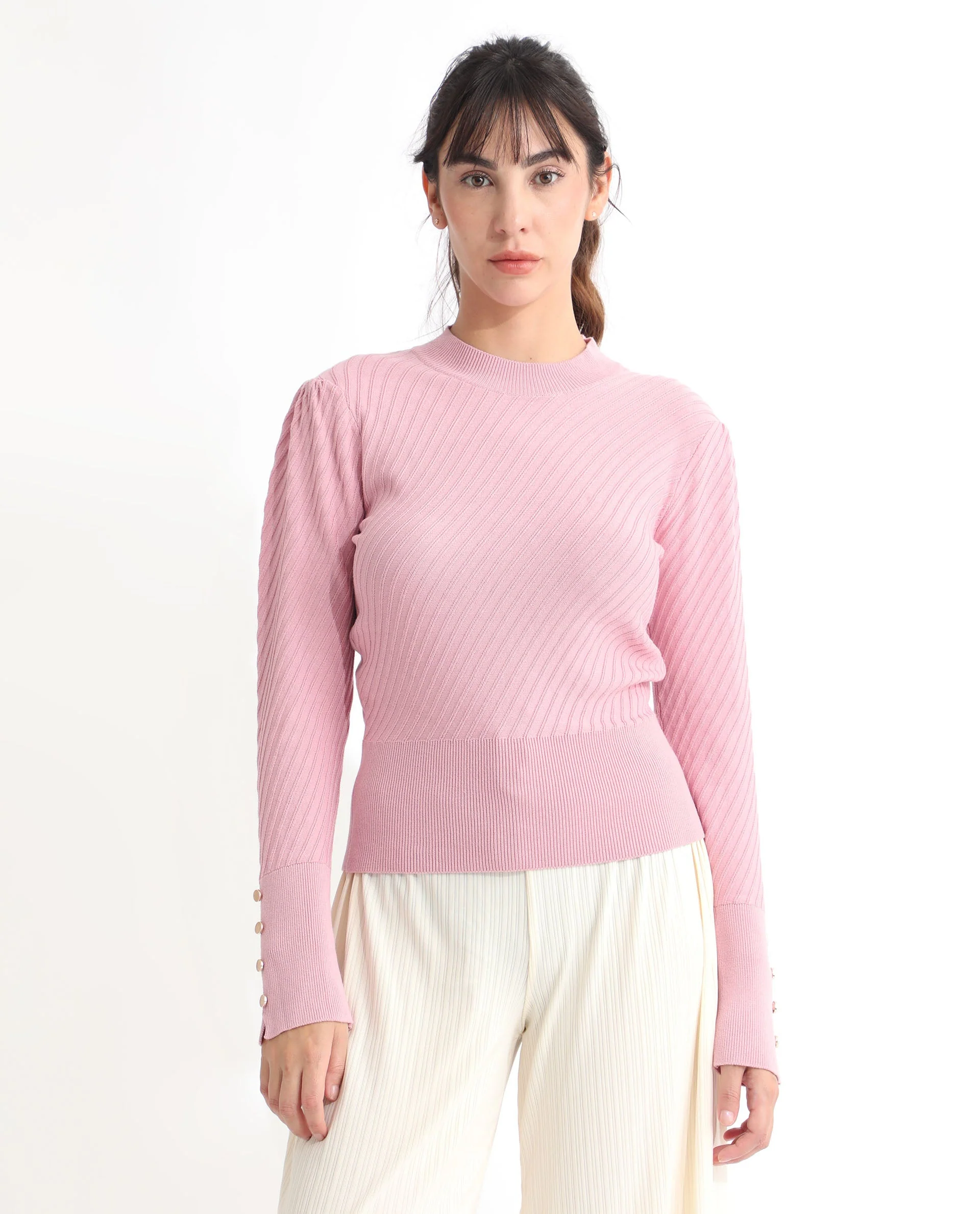 Rareism Women's Fischer Pink Viscose High Neck Plain Regular Fit Sweater - Image 8