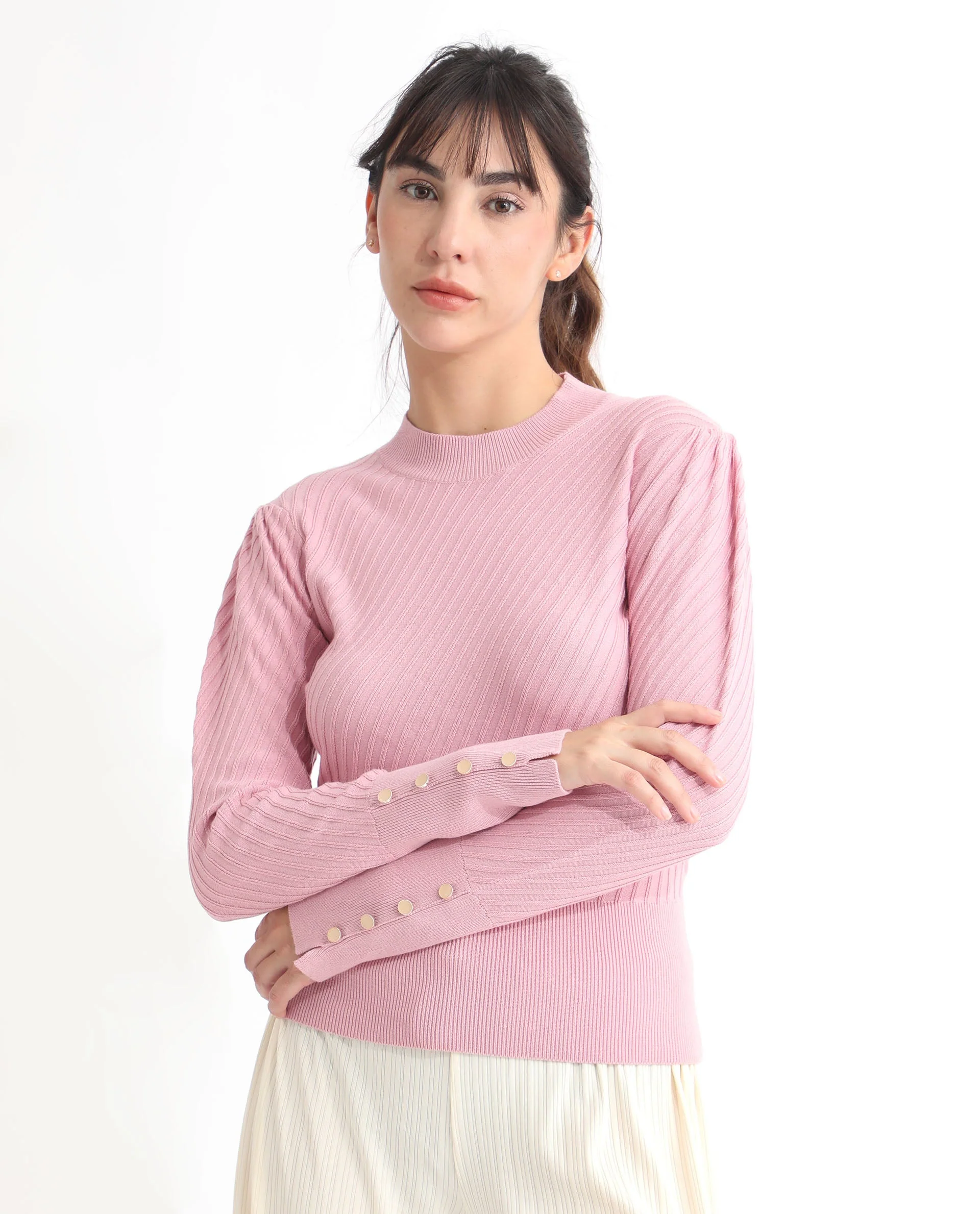 Rareism Women's Fischer Pink Viscose High Neck Plain Regular Fit Sweater - Image 9