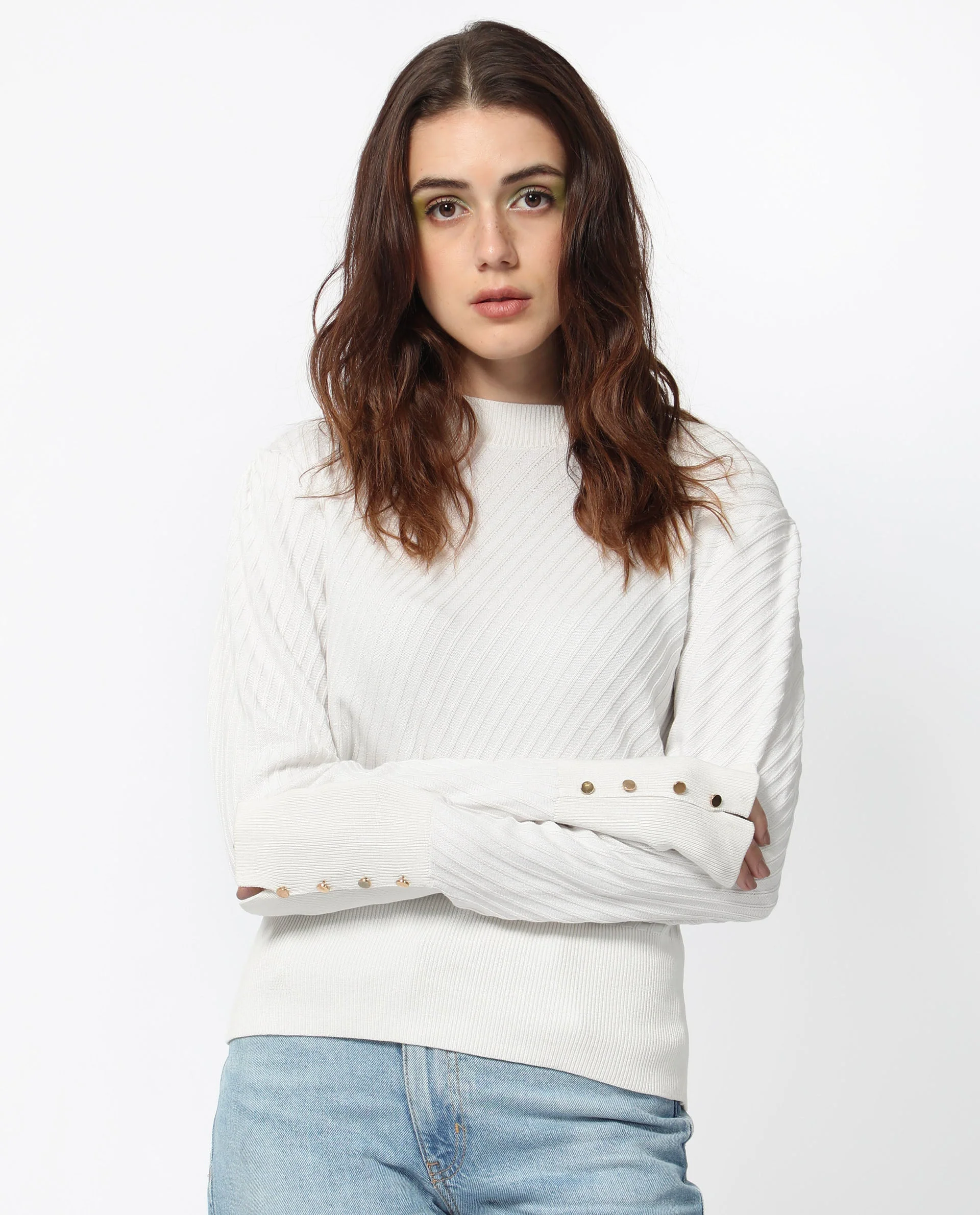 Rareism Women's Fischer White Viscose High Neck Plain Regular Fit Sweater - Image 4