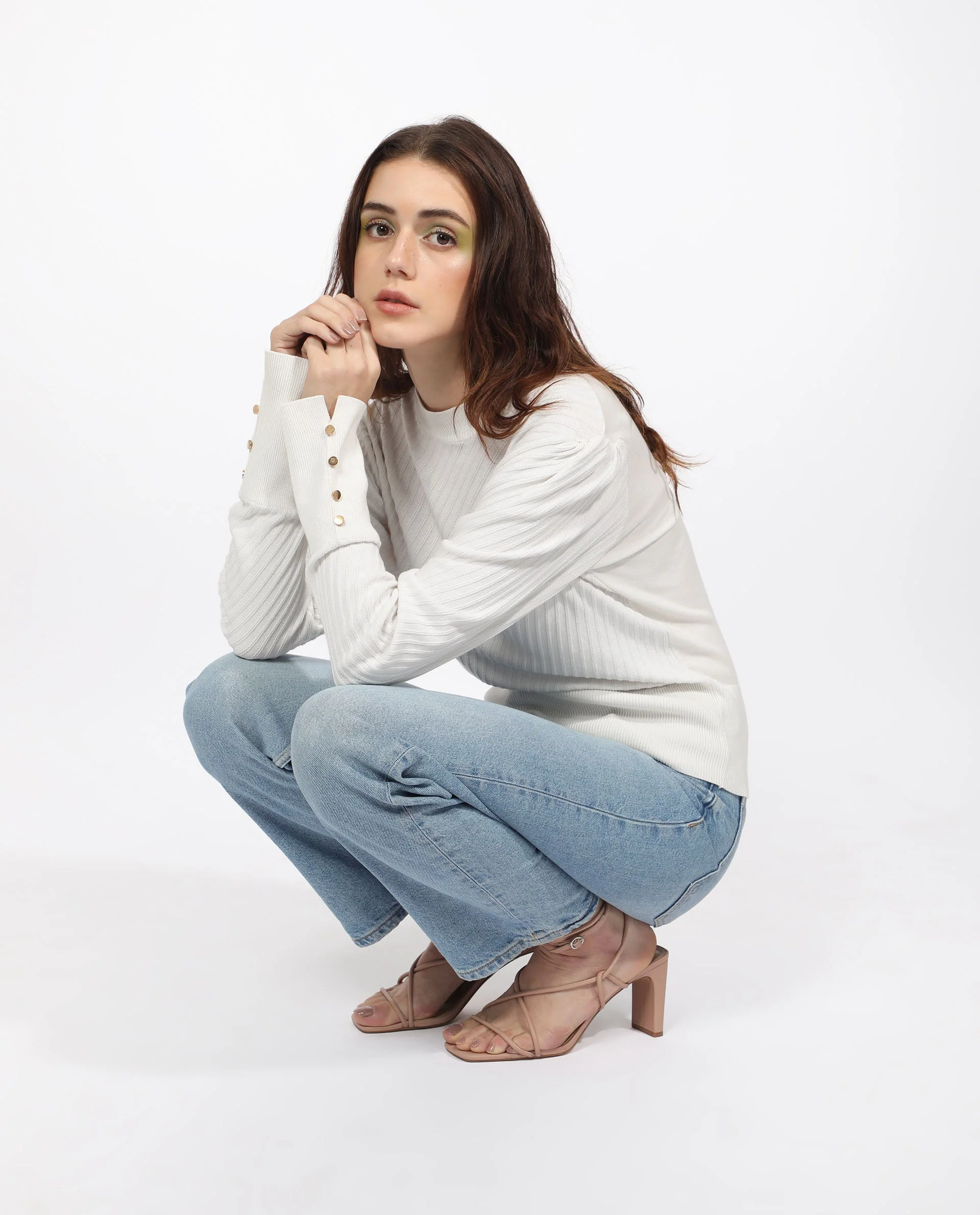 Rareism Women's Fischer White Viscose High Neck Plain Regular Fit Sweater - Image 6