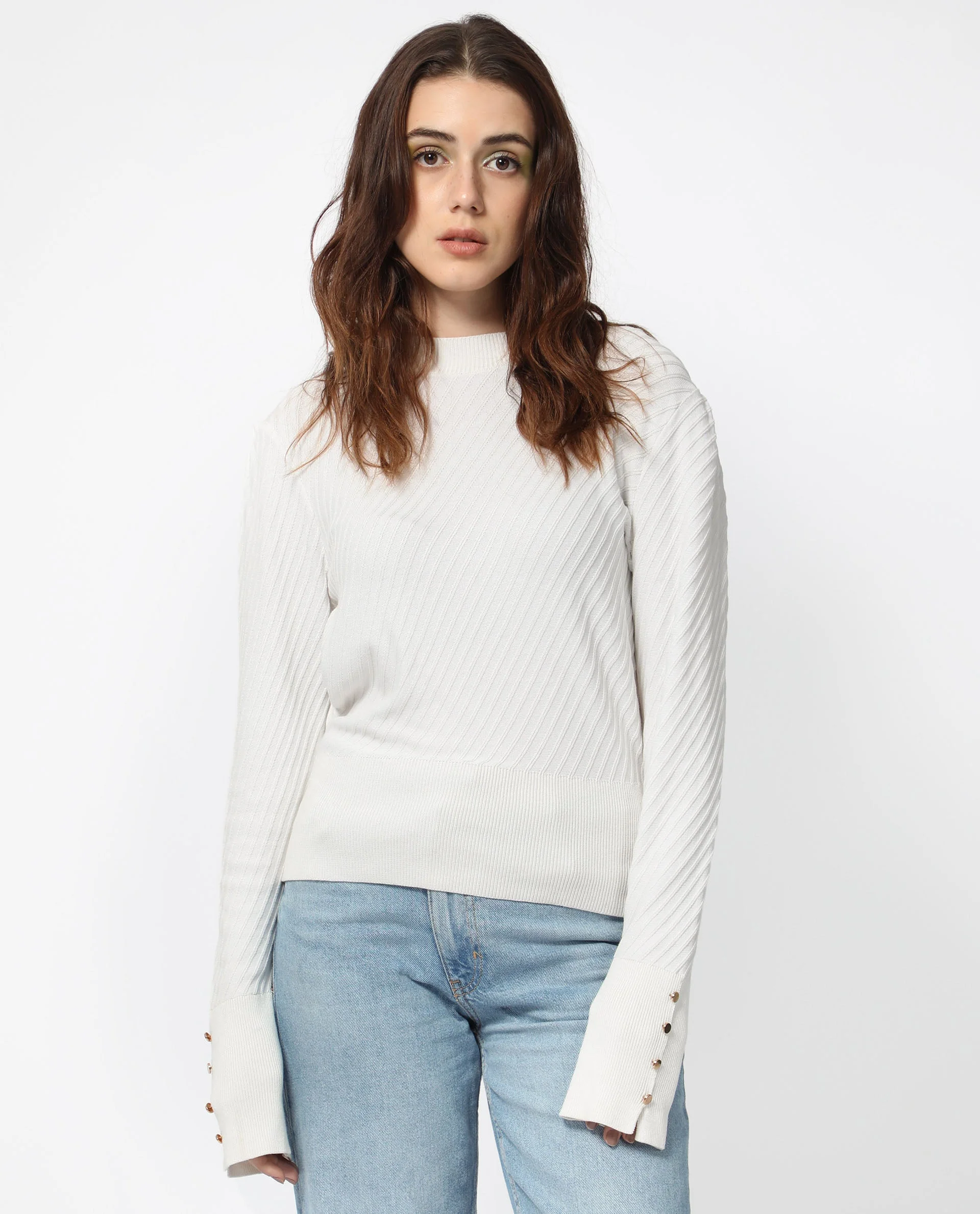 Rareism Women's Fischer White Viscose High Neck Plain Regular Fit Sweater - Image 7