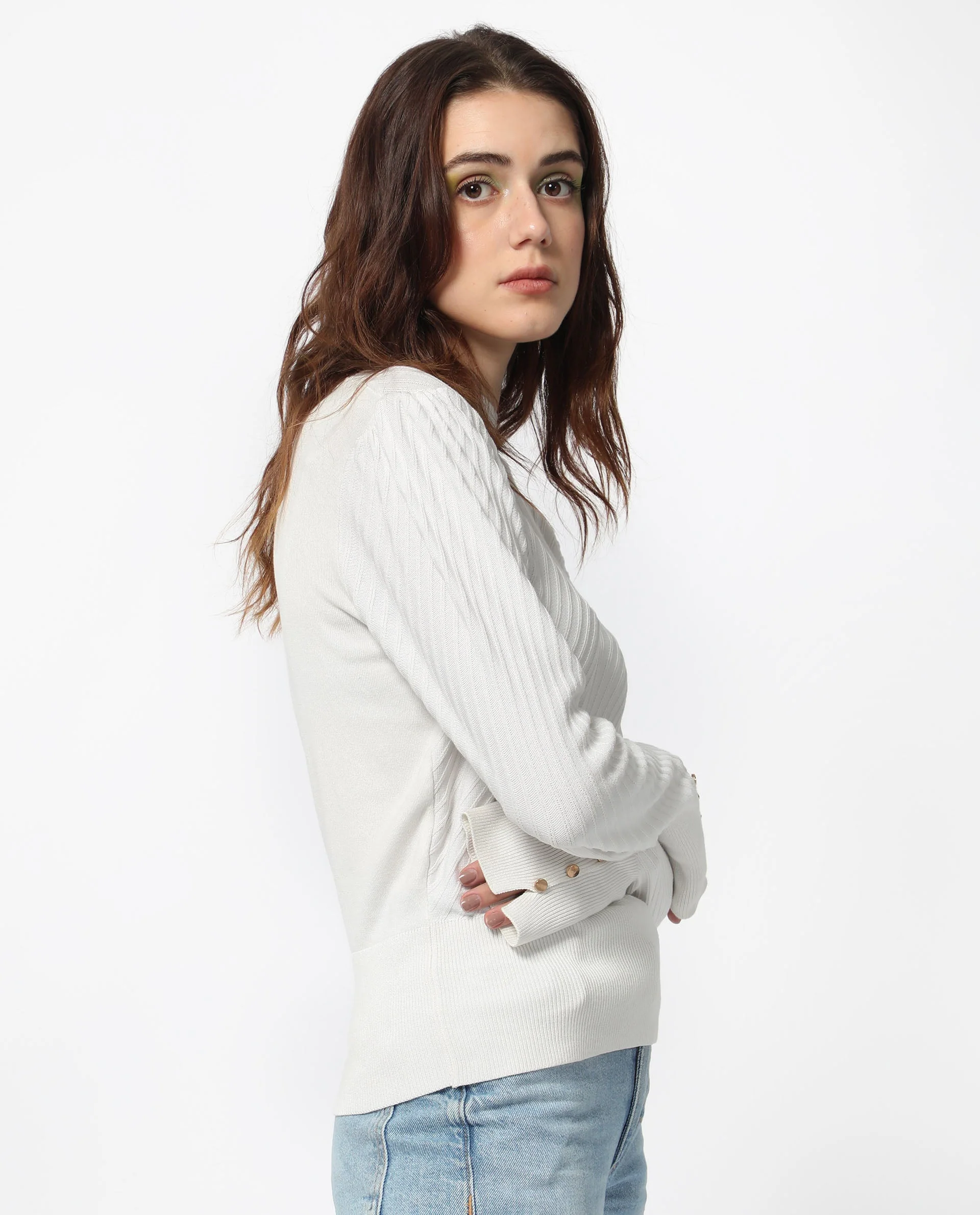 Rareism Women's Fischer White Viscose High Neck Plain Regular Fit Sweater - Image 8