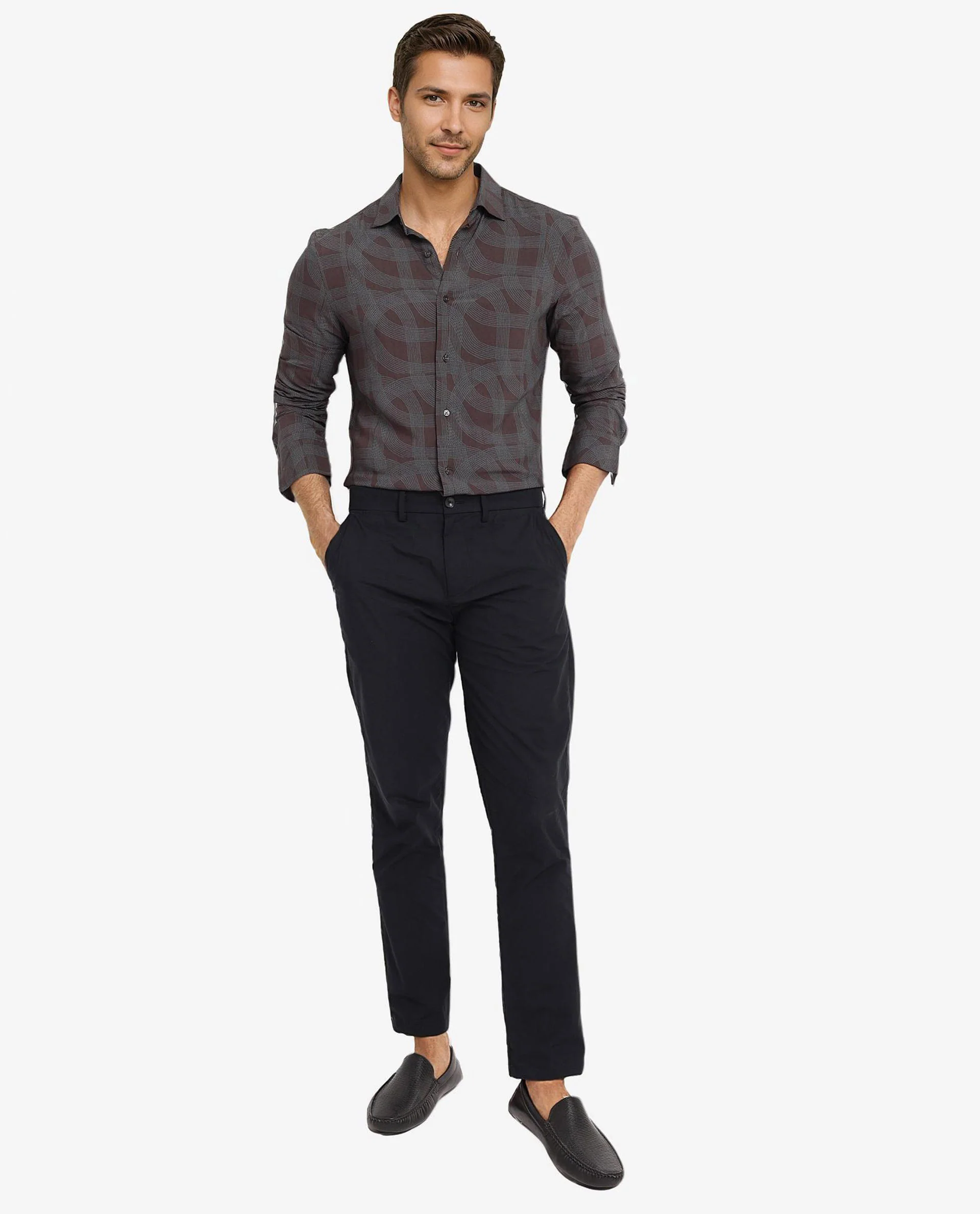 Rare Rabbit Men's Fiskur Dark Brown Geometric Print Regular Fit Full Sleeve Collared Shirt - Image 2