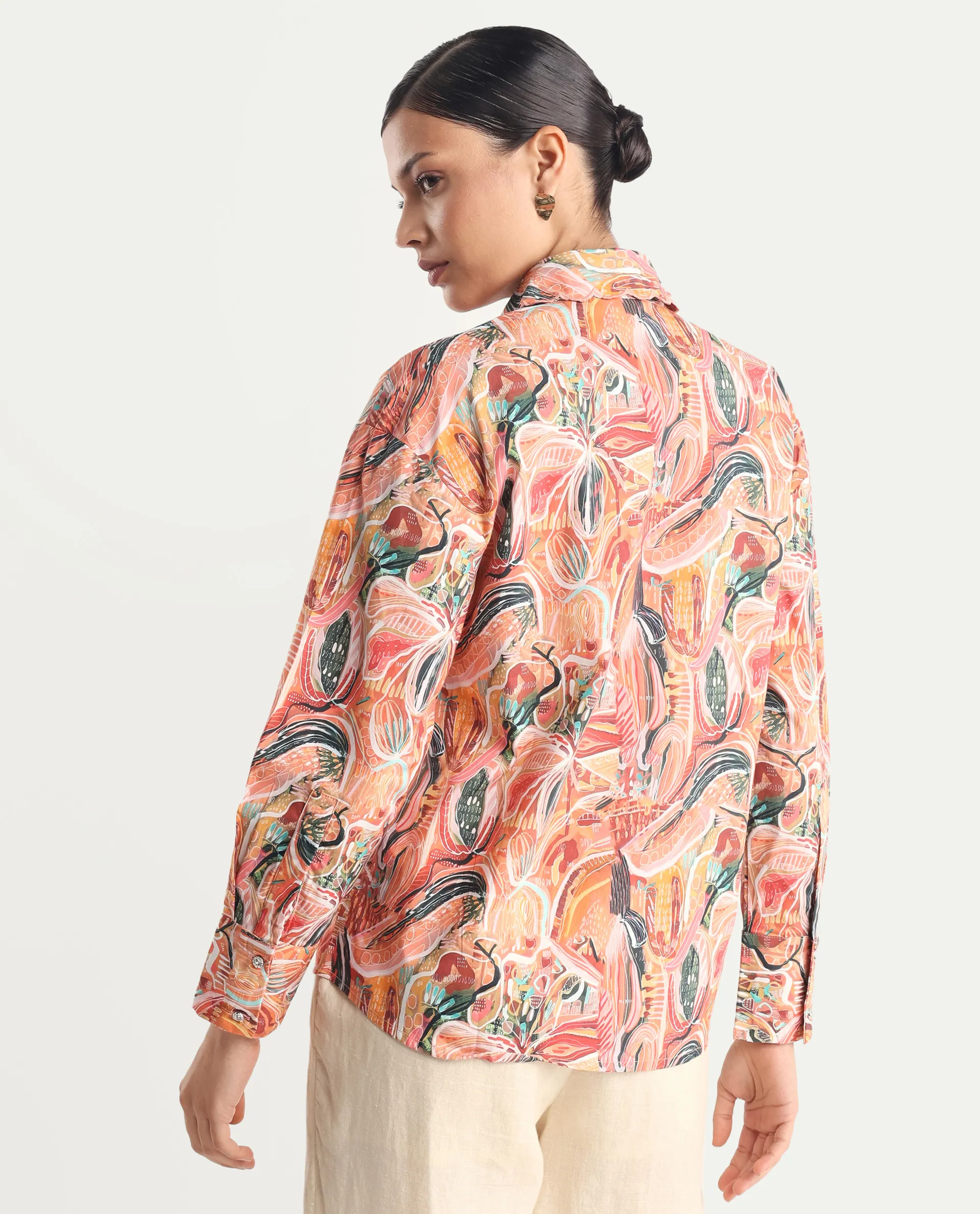 Rareism Women's Fitte Multi Cotton Drop Collar Abstract Print Cuffed Sleeve Regular Fit Shirt - Image 6