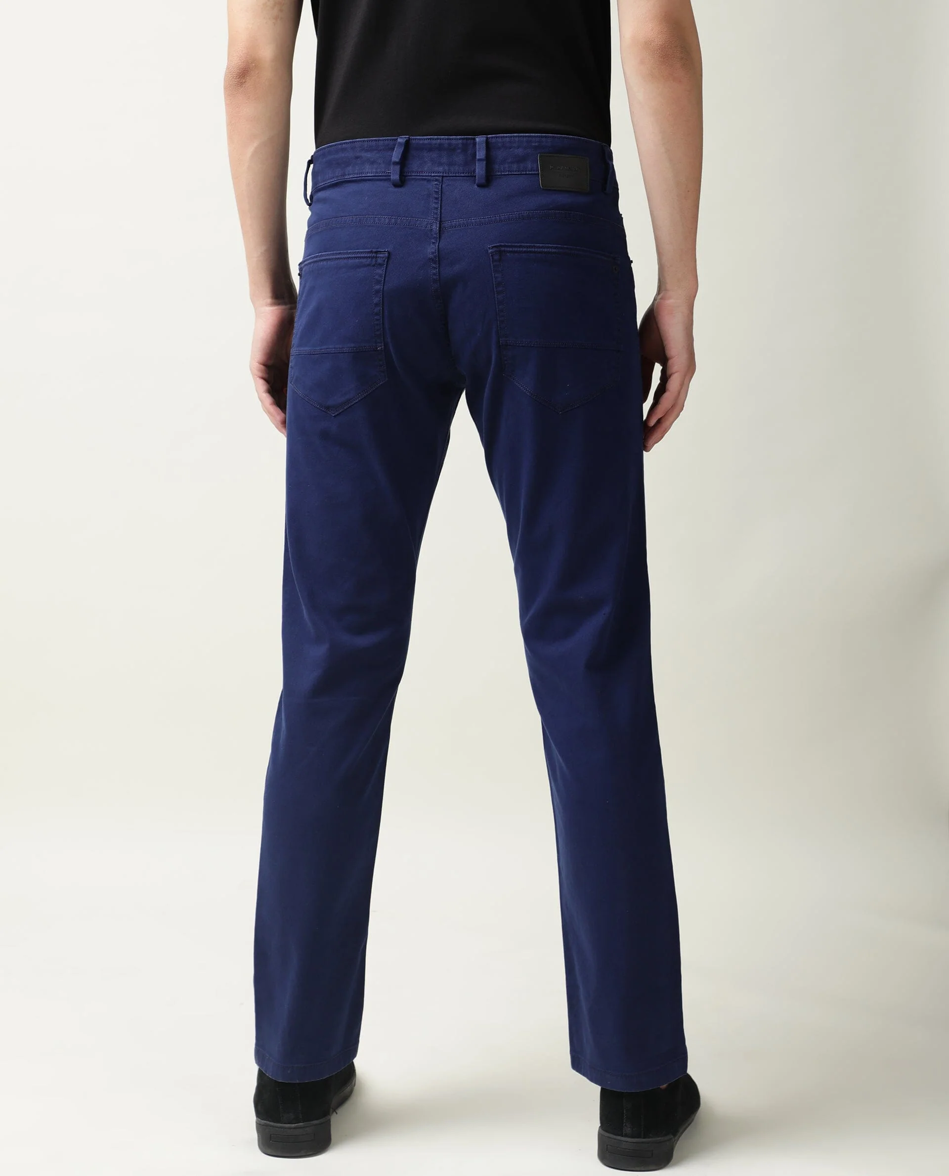Rare Rabbit Men's Fiv5 Blue Cotton Plain Slim Fit Trouser - Image 10