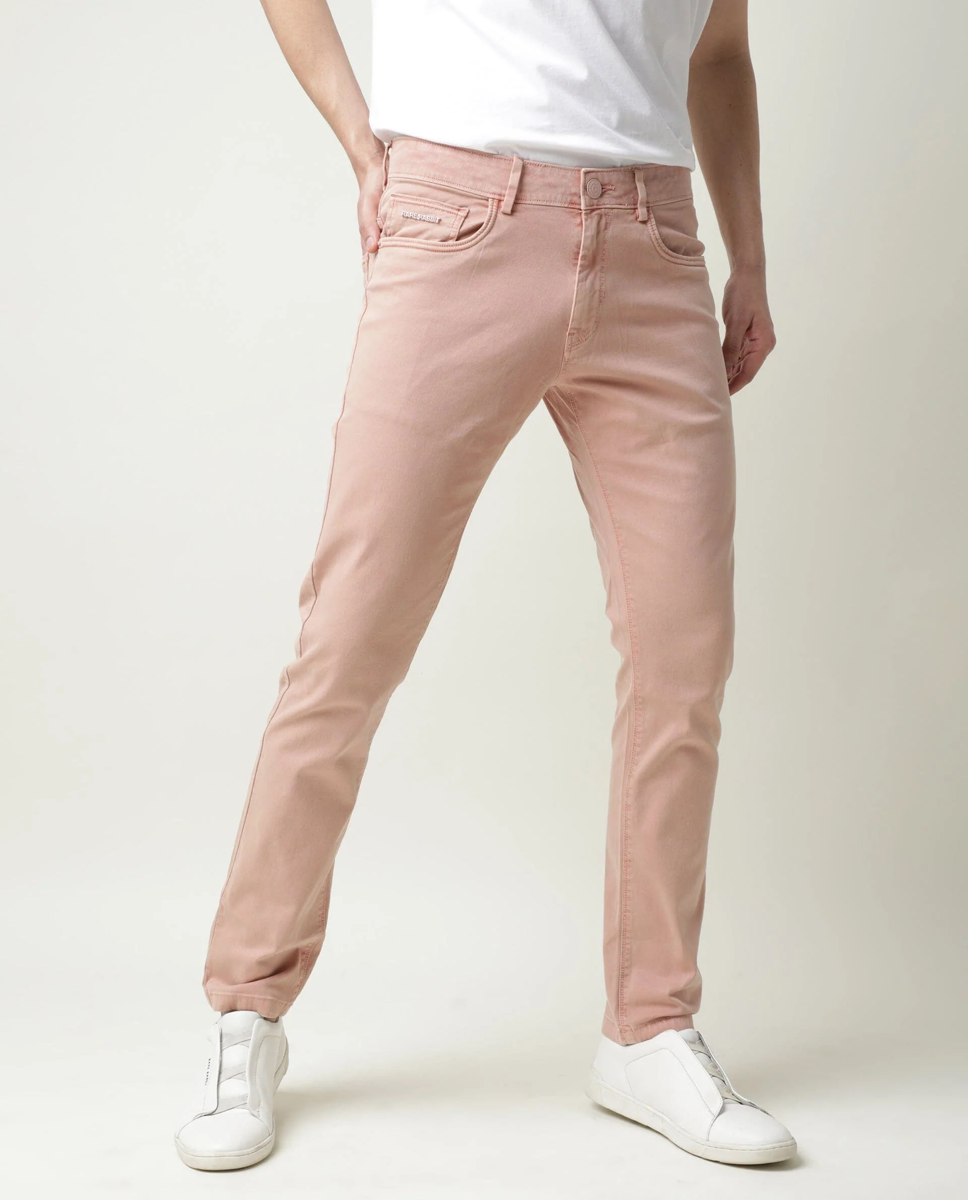 Rare Rabbit Men's Fiv5 Pink Cotton Plain Slim Fit Trouser - Image 10