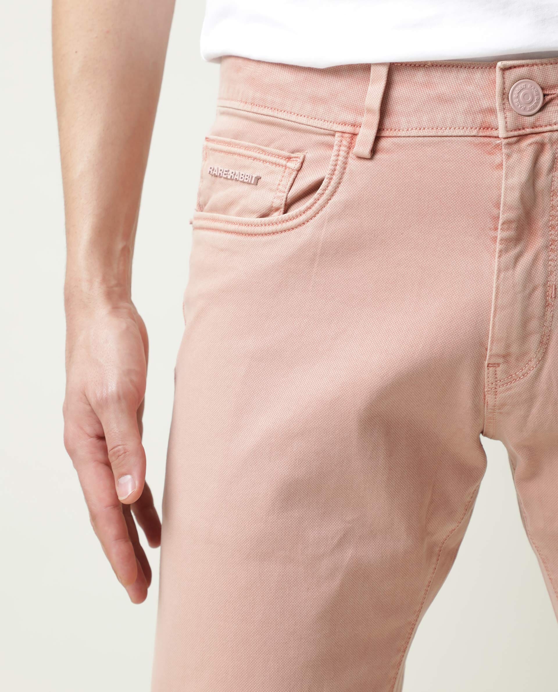 Rare Rabbit Men's Fiv5 Pink Cotton Plain Slim Fit Trouser - Image 2