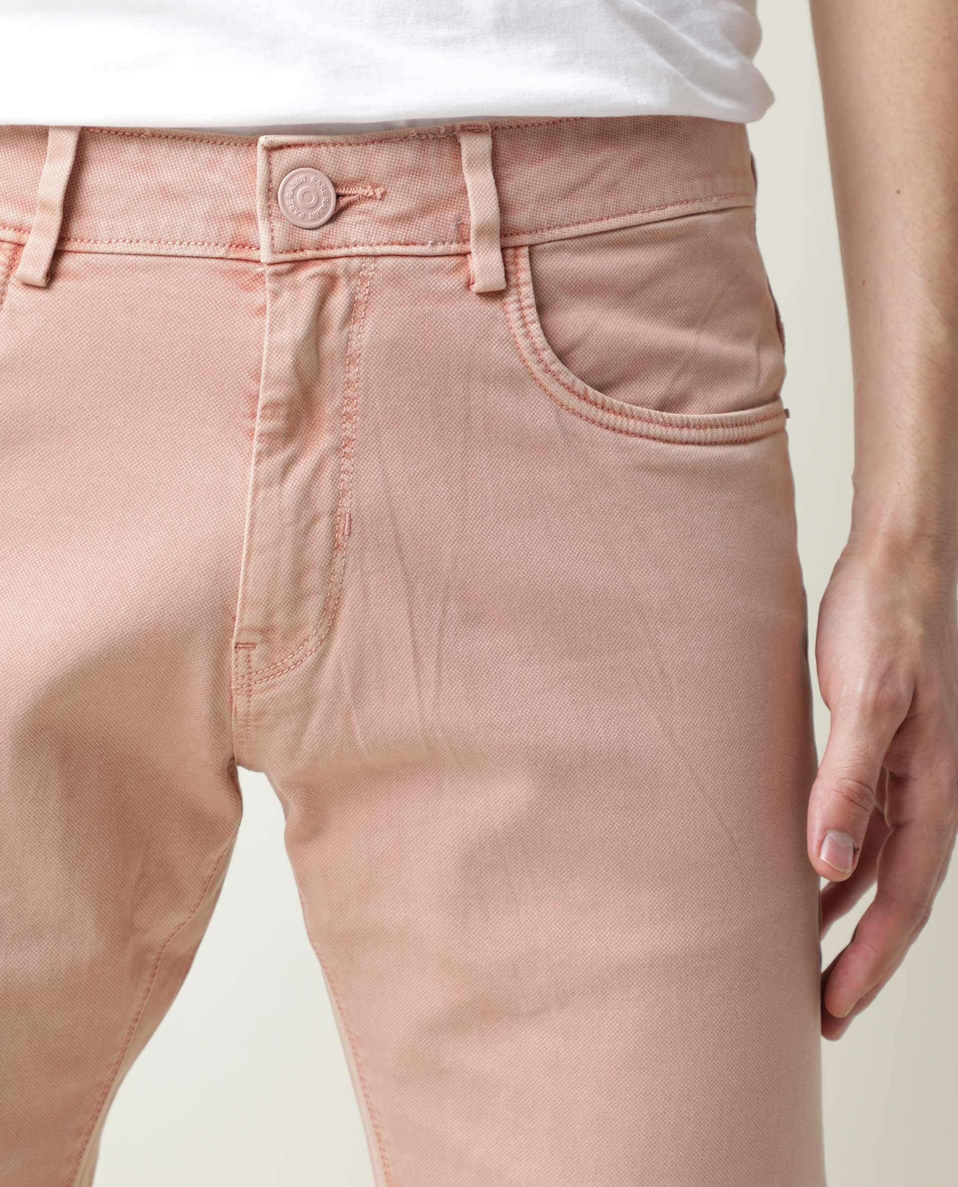 Rare Rabbit Men's Fiv5 Pink Cotton Plain Slim Fit Trouser - Image 3