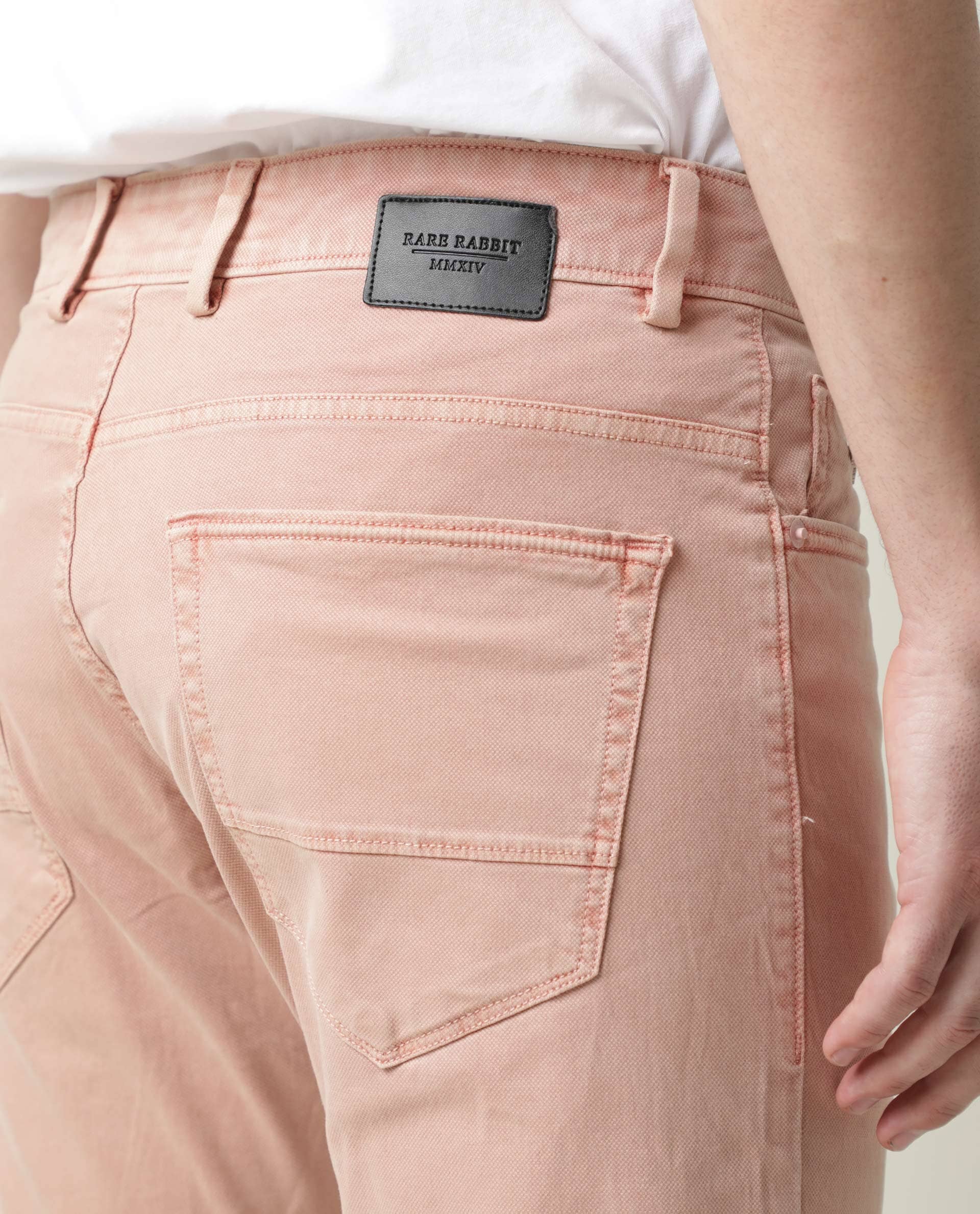 Rare Rabbit Men's Fiv5 Pink Cotton Plain Slim Fit Trouser - Image 8