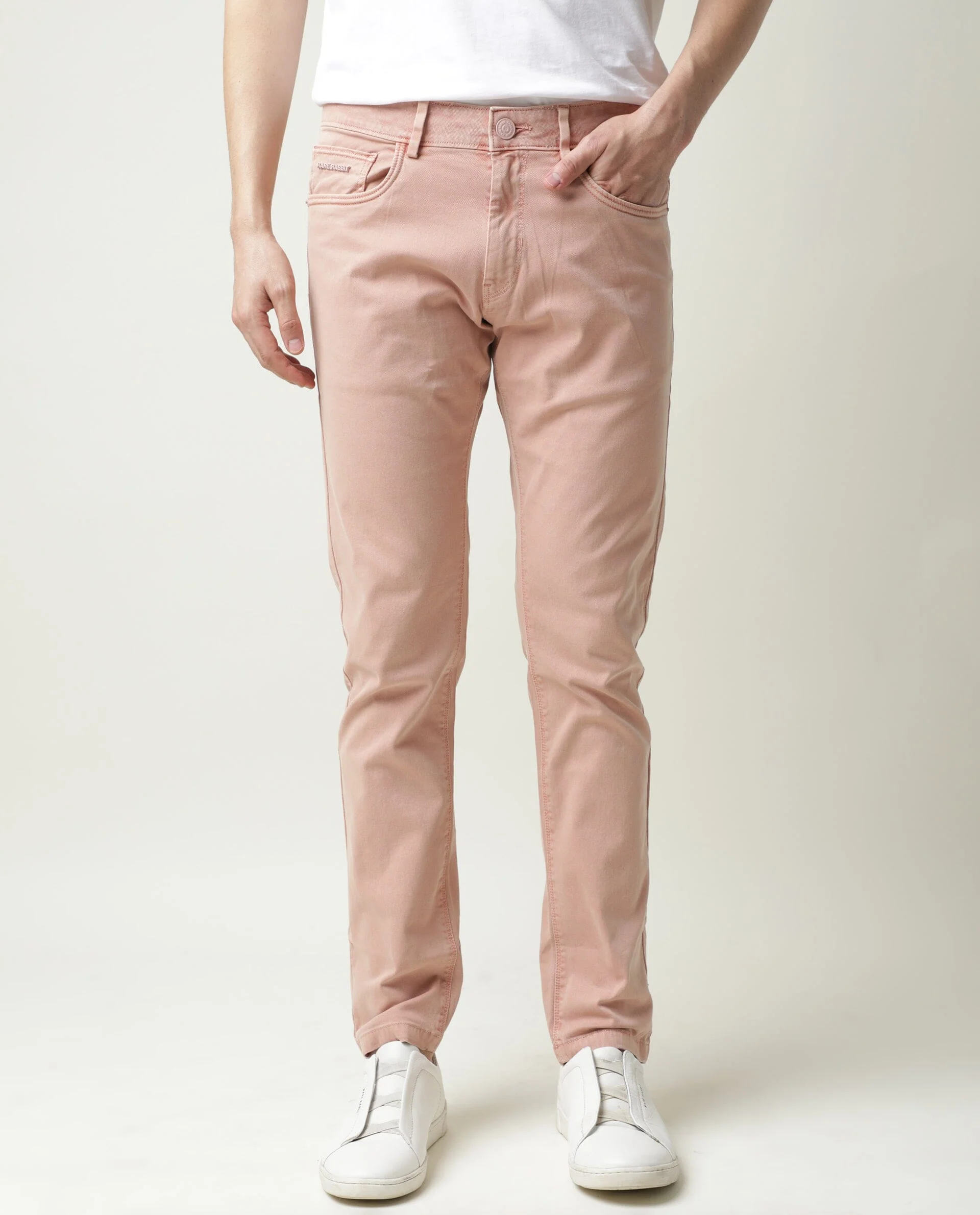 Rare Rabbit Men's Fiv5 Pink Cotton Plain Slim Fit Trouser - Image 9