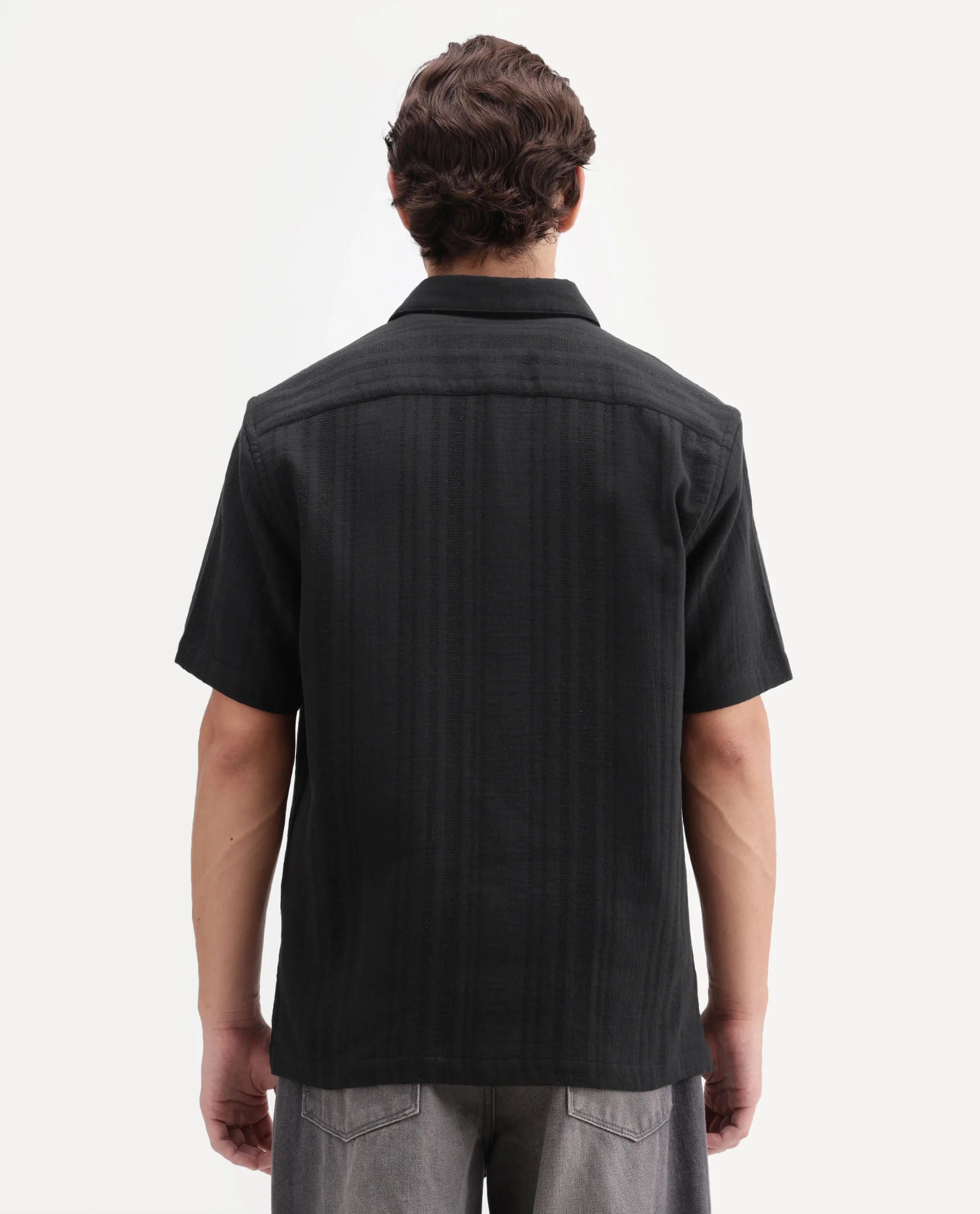 Rare Rabbit Men's Fivo Black Cotton Fabric Half Sleeve Collared Regular Fit Striped Shirt - Image 7