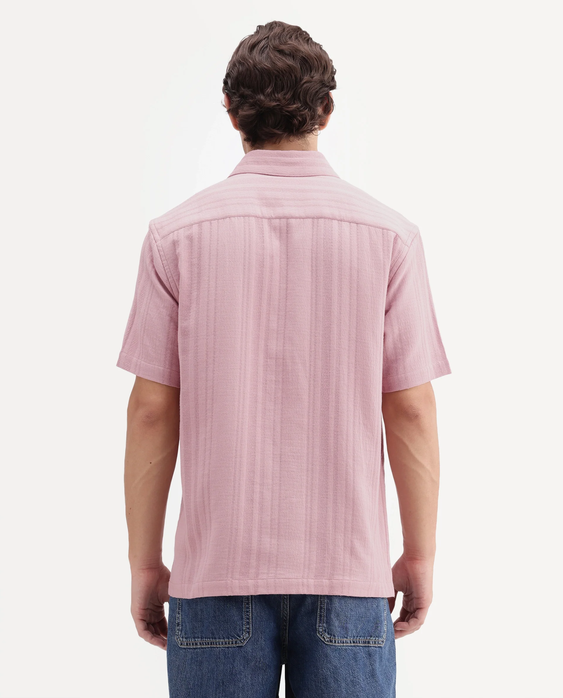 Rare Rabbit Men's Fivo Dusky Pink Cotton Fabric Half Sleeve Collared Regular Fit Striped Shirt - Image 7