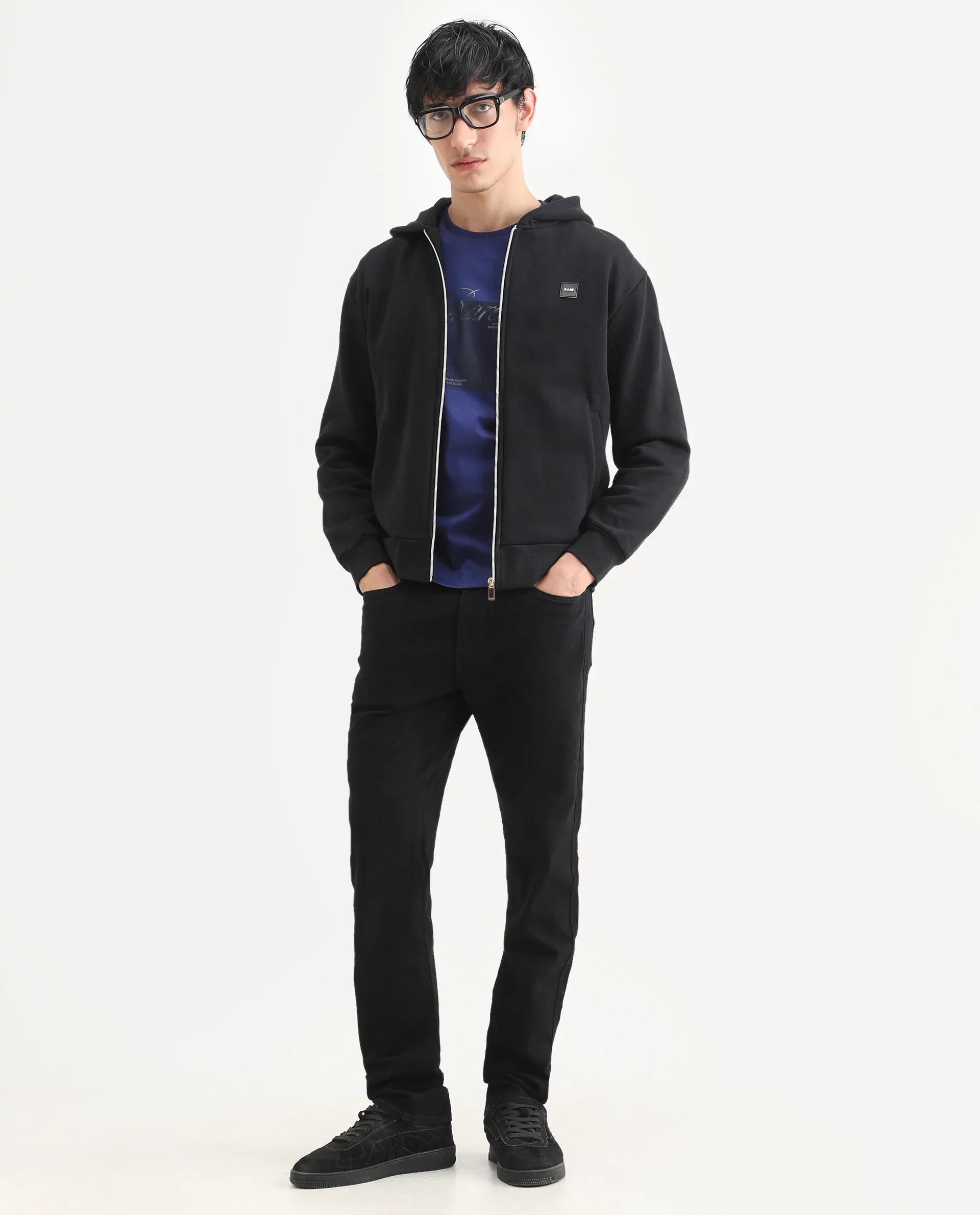 Rare Rabbit Men's Fiz B Black Cotton Blend Fabric Morris Regular Fit Plain Jeans