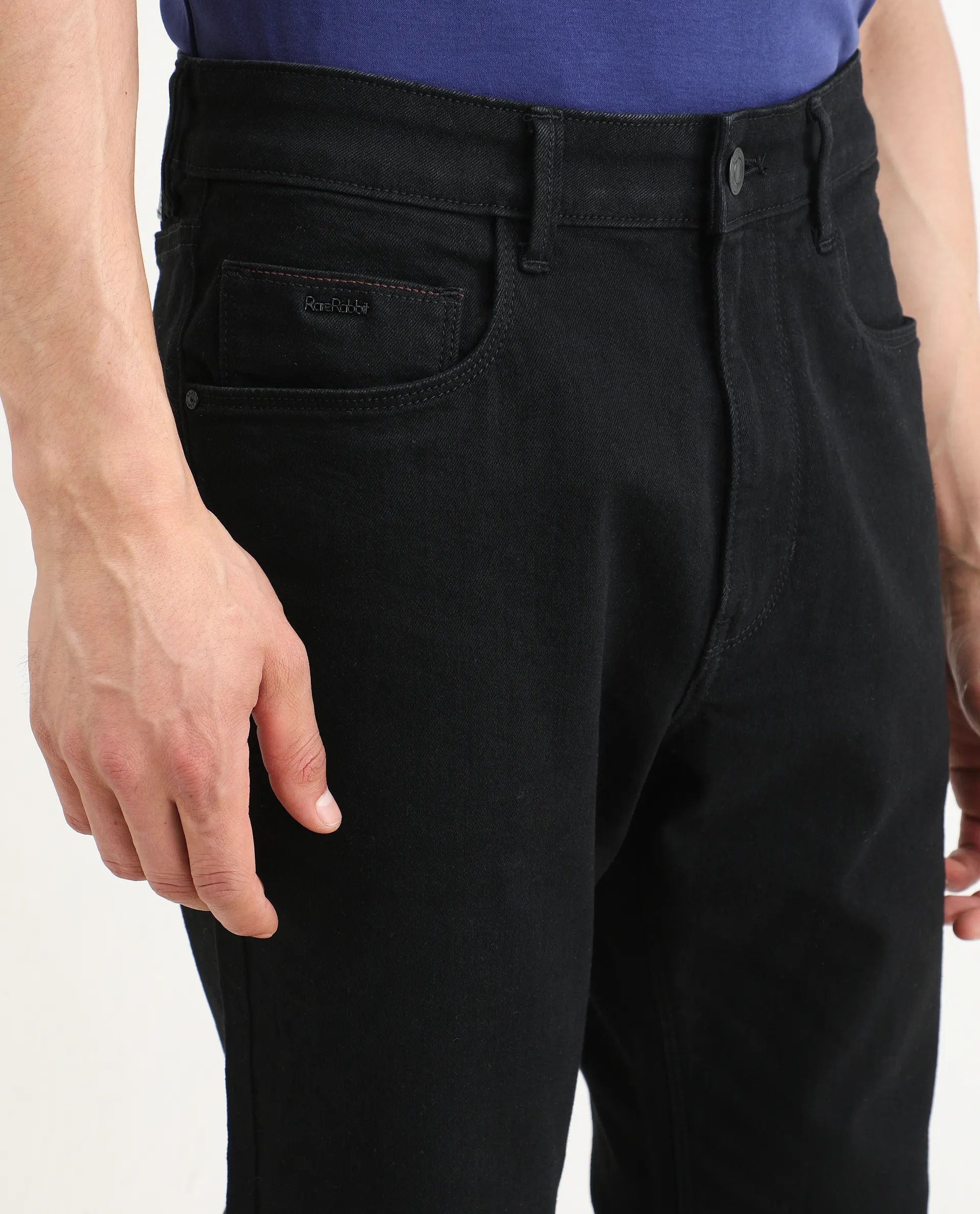 Rare Rabbit Men's Fiz B Black Cotton Blend Fabric Morris Regular Fit Plain Jeans - Image 4
