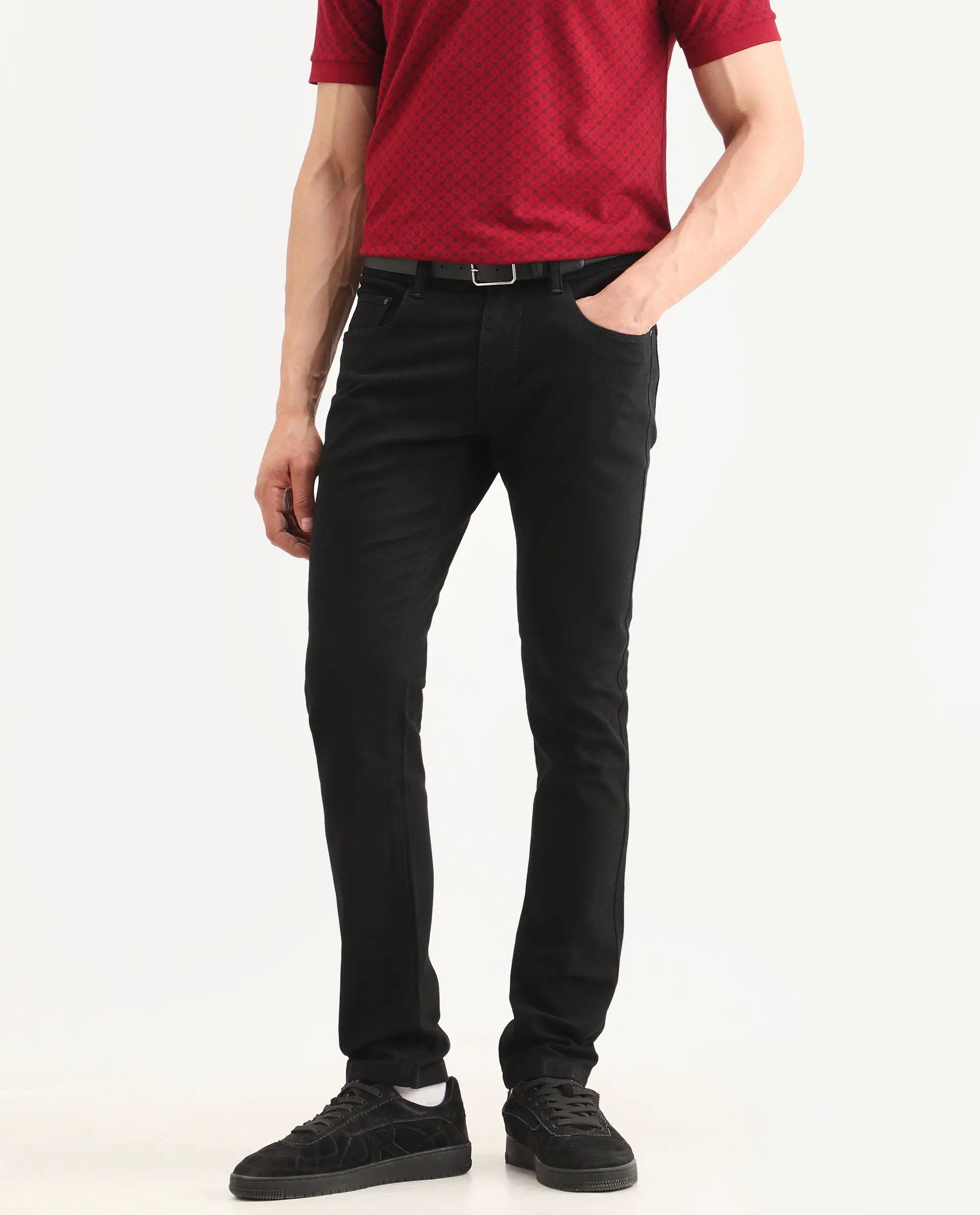 Rare Rabbit Men's Fiz Bh Black Cotton Blend Fabric Hawk Slim Plain Jeans - Image 2